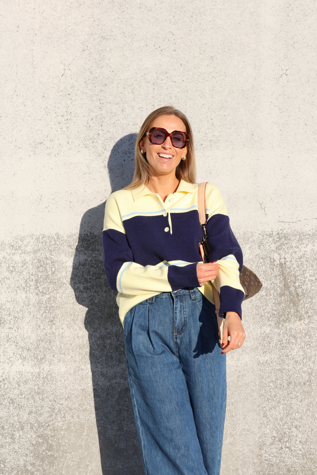 Lotte gestreepte polo geel/marine