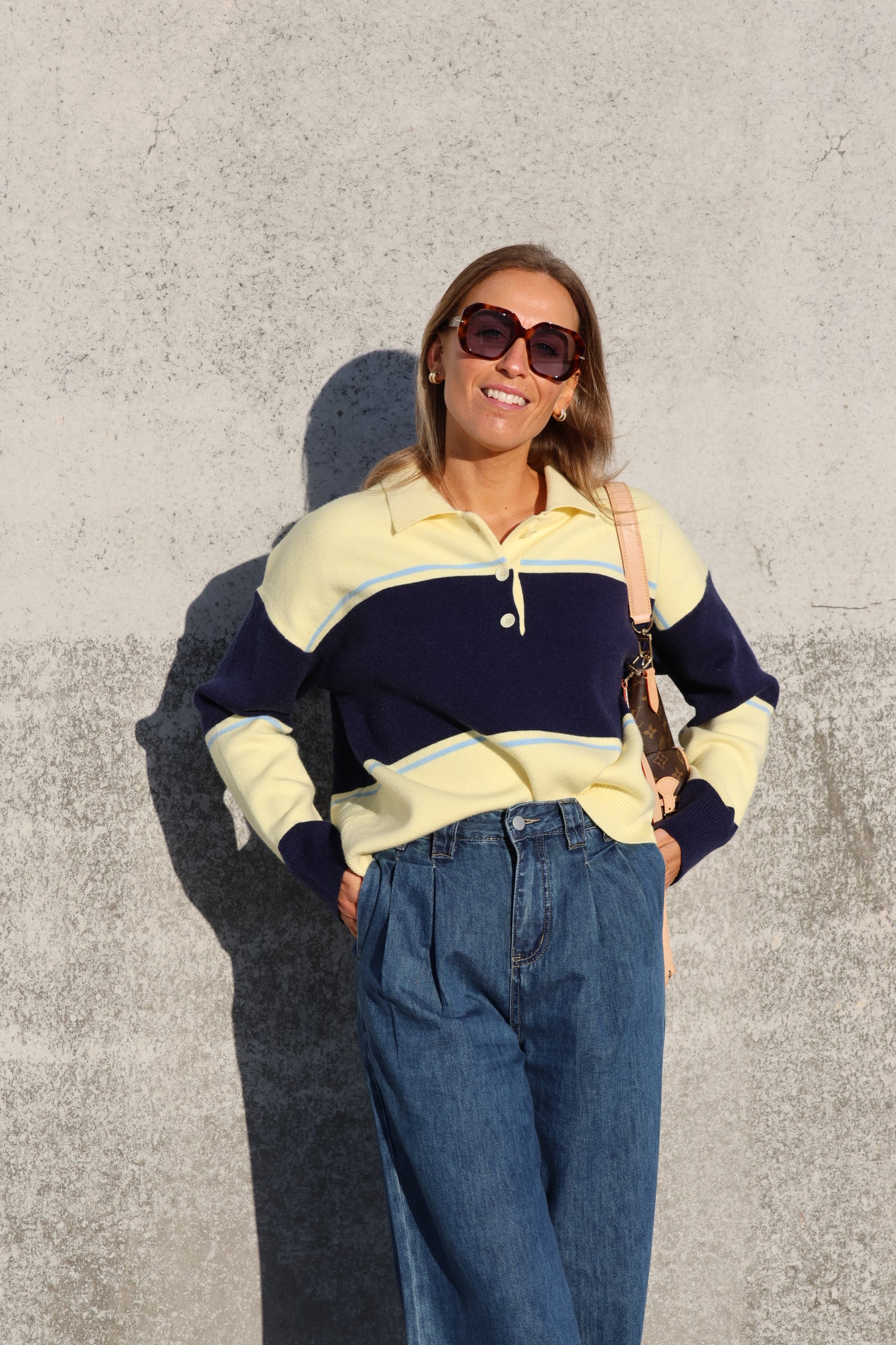 Lotte gestreepte polo geel/marine