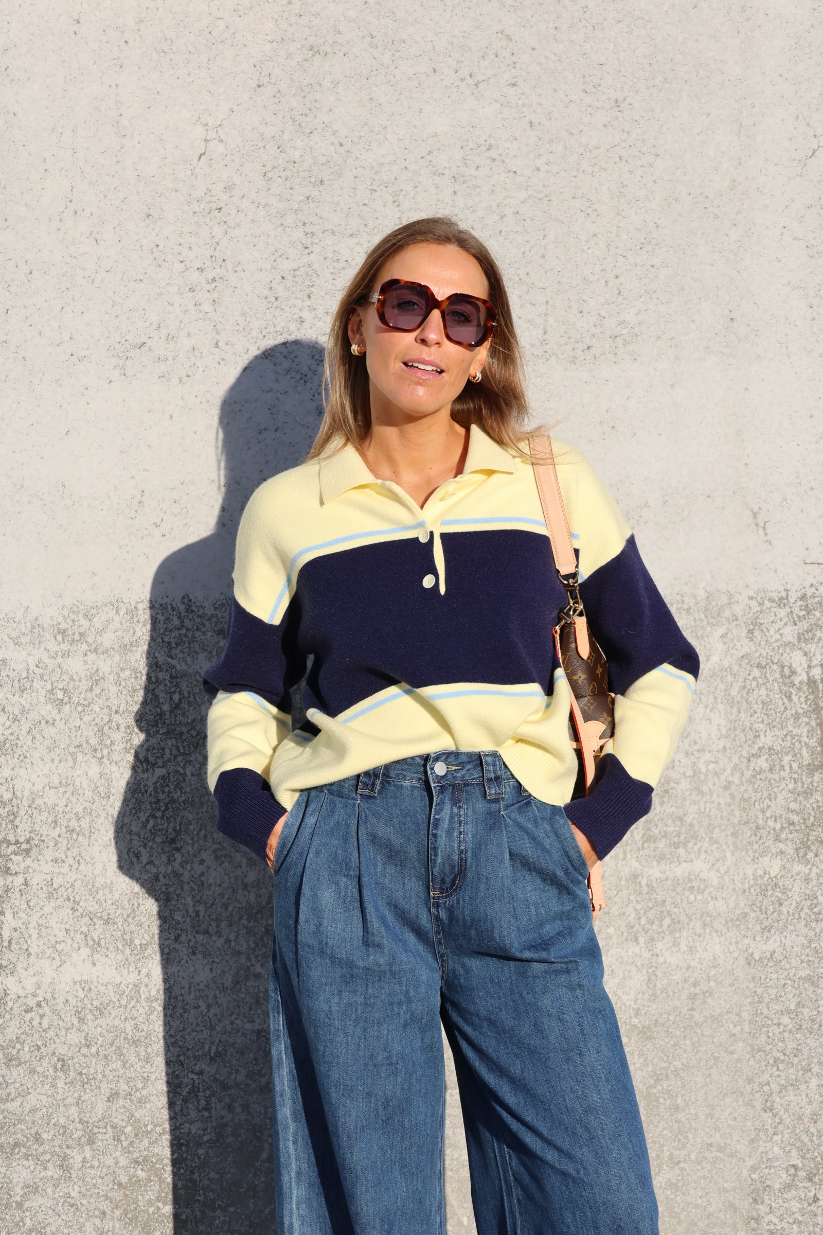 Lotte gestreepte polo geel/marine