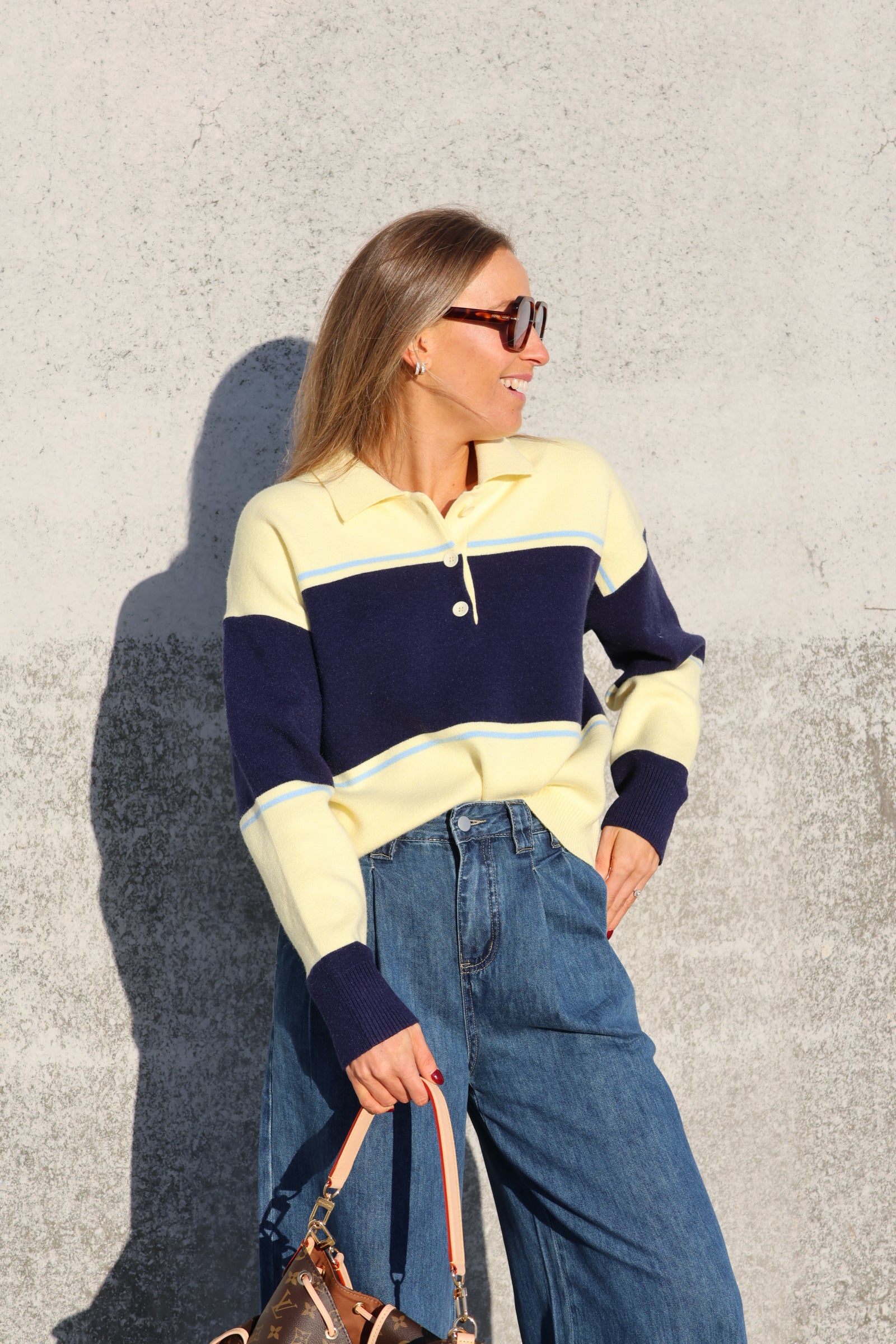 Lotte gestreepte polo geel/marine