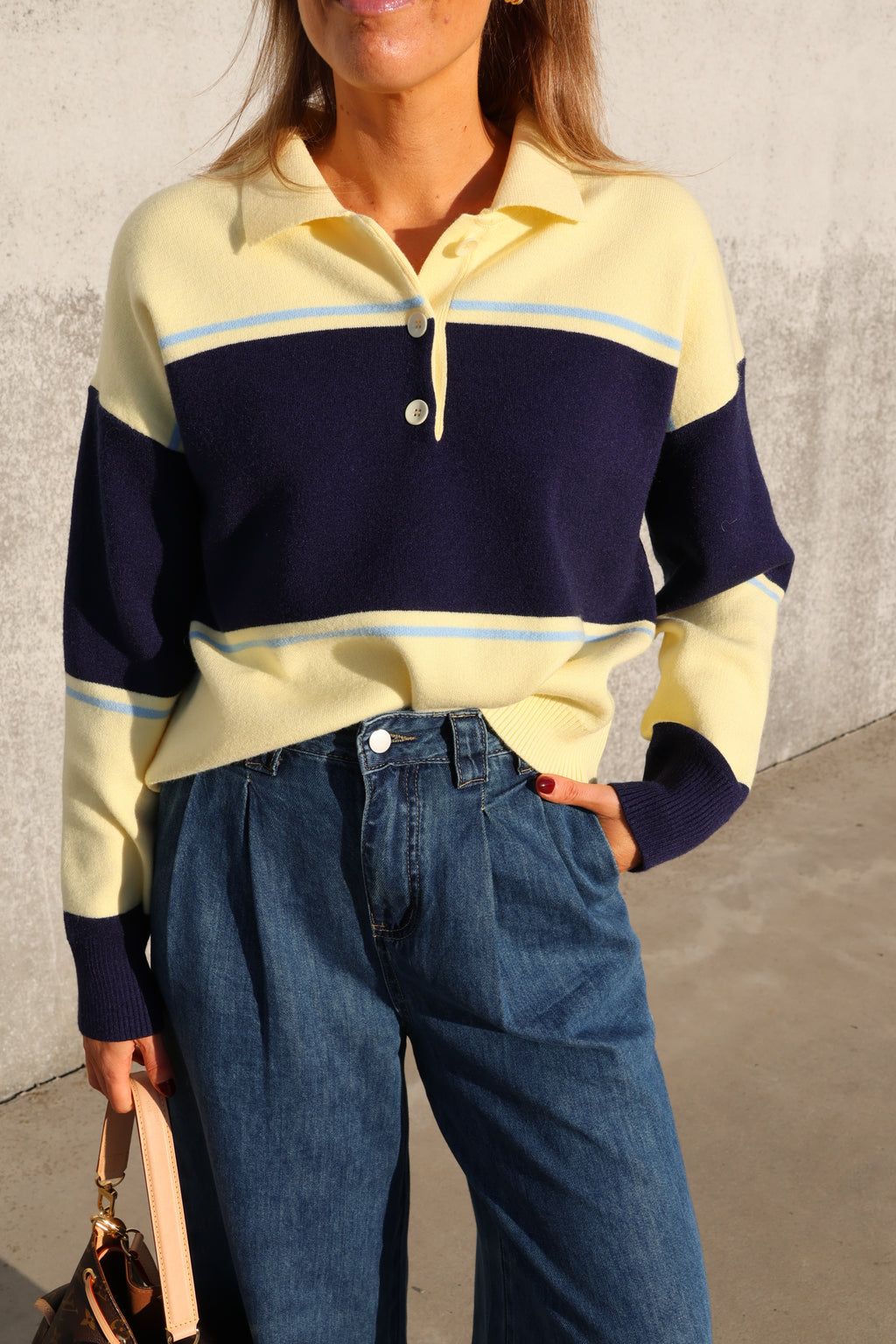 Lotte gestreepte polo geel/marine