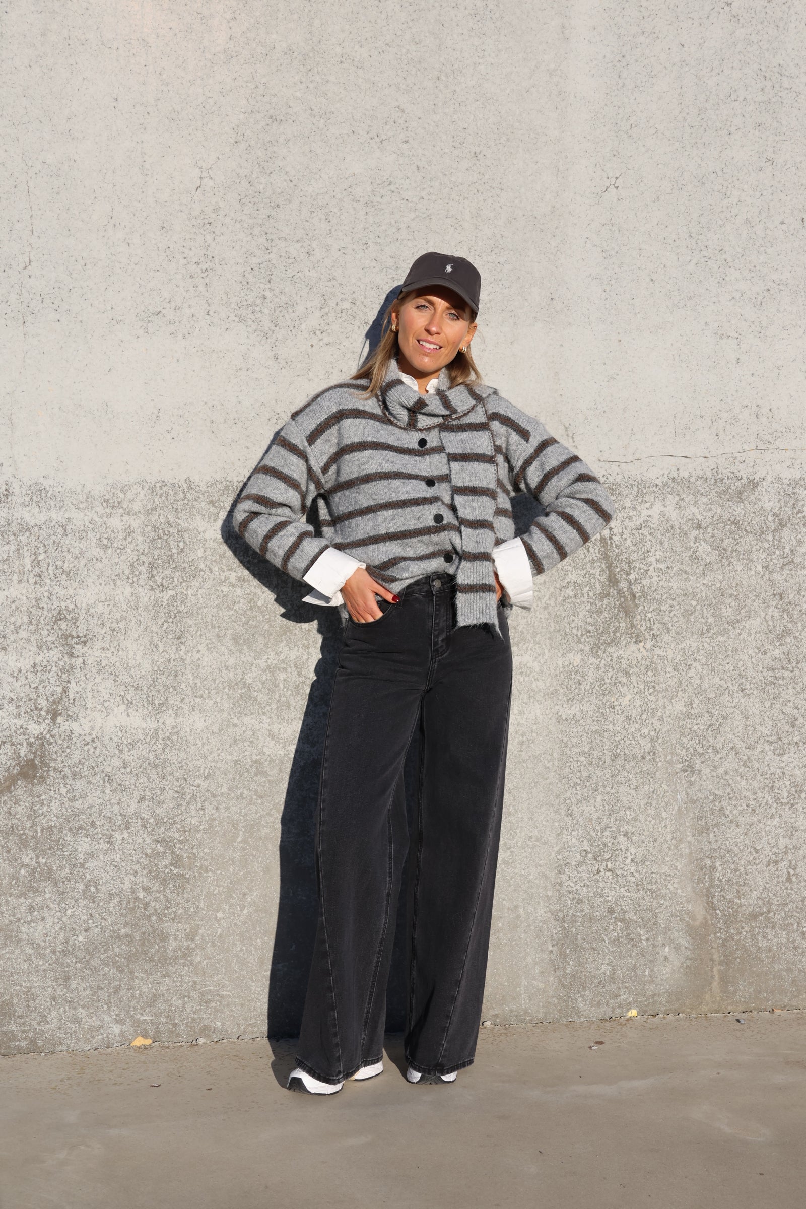 Marit cardigan met sjaal grijs/bruin