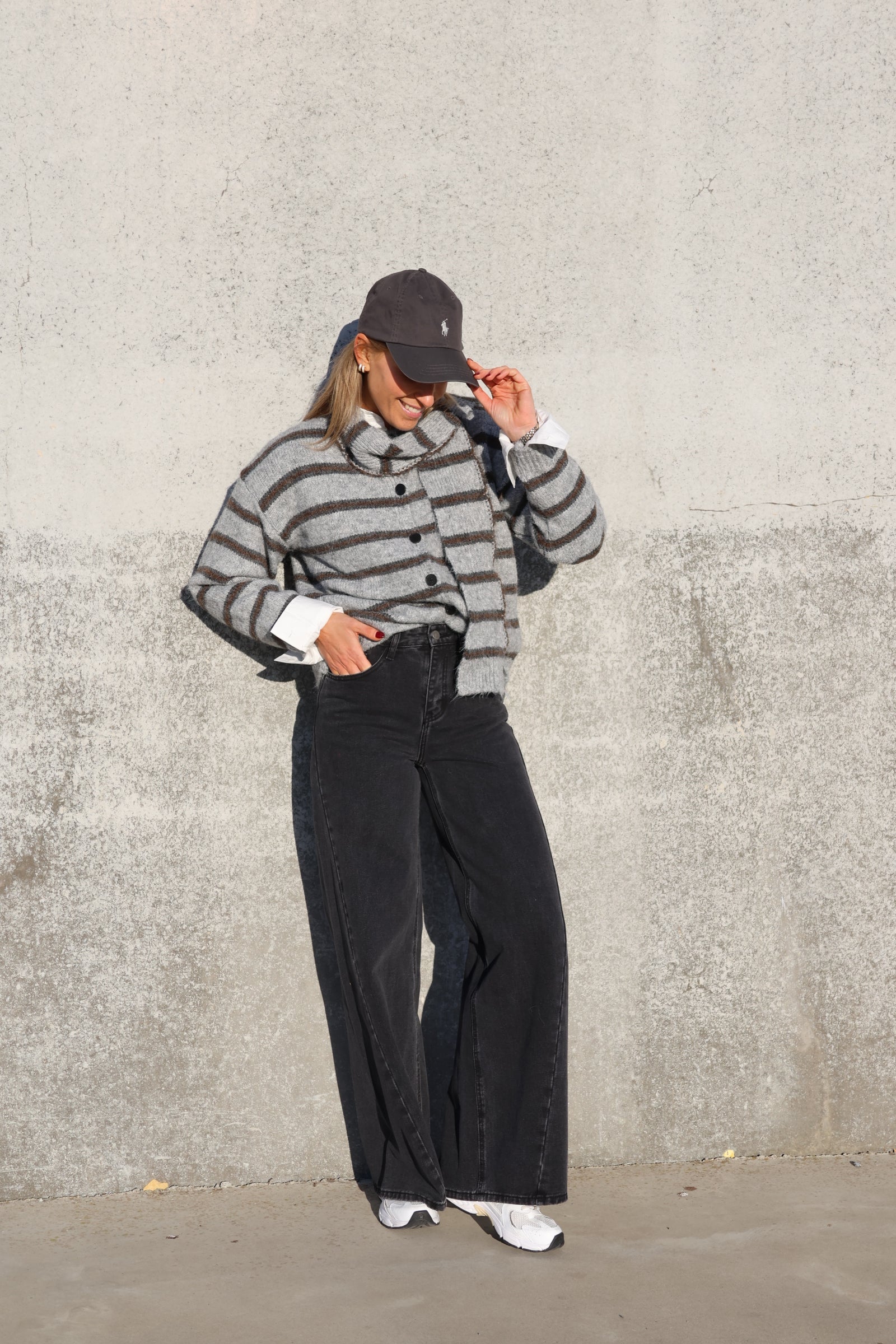 Marit cardigan met sjaal grijs/bruin