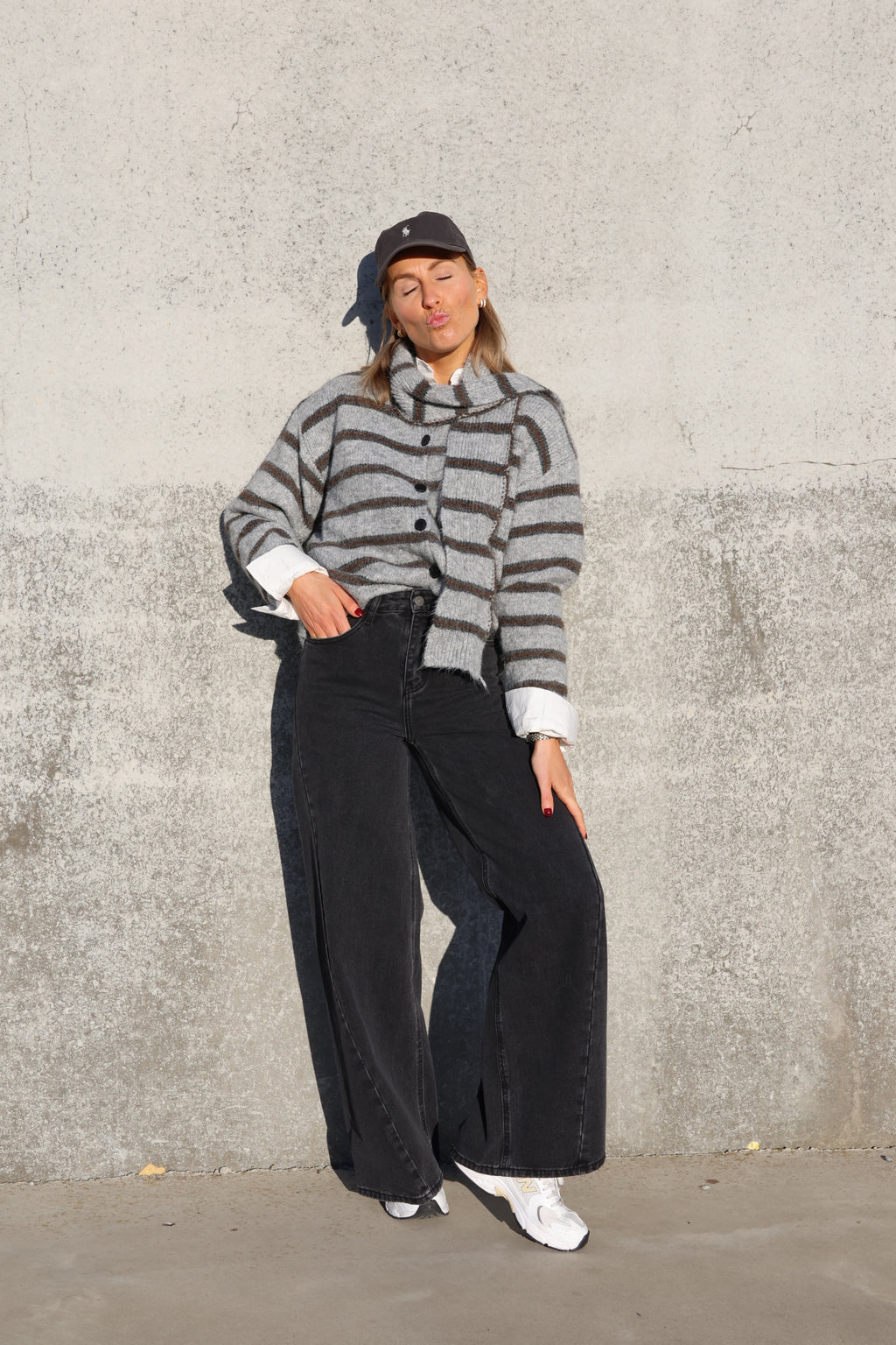 Marit cardigan met sjaal grijs/bruin