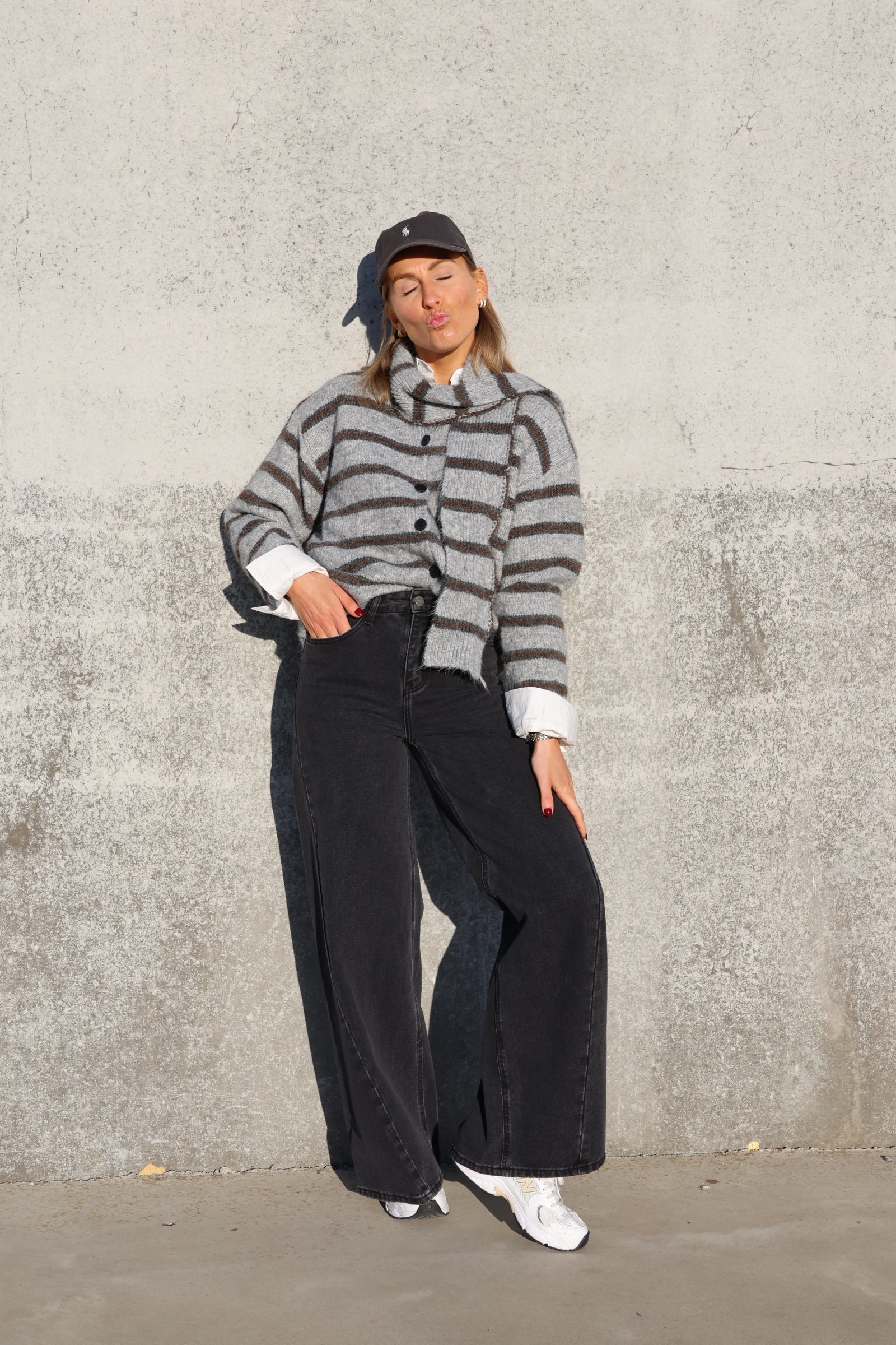 Marit cardigan met sjaal grijs/bruin