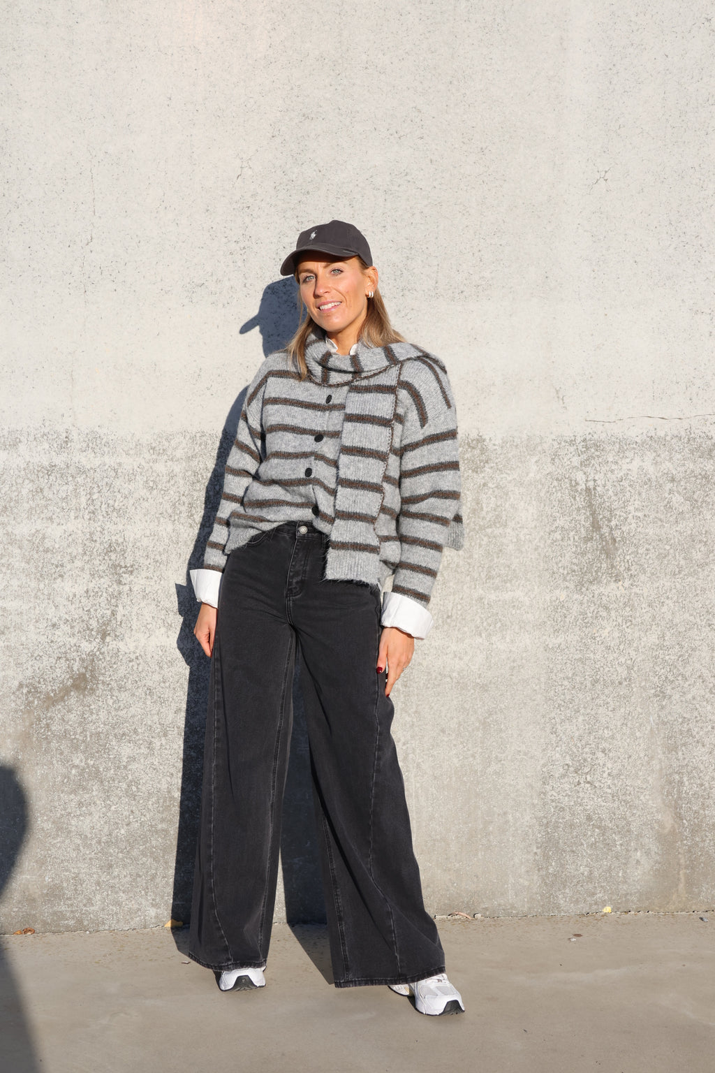 Marit cardigan met sjaal grijs/bruin