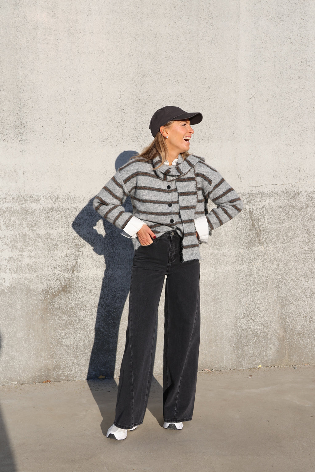 Marit cardigan met sjaal grijs/bruin