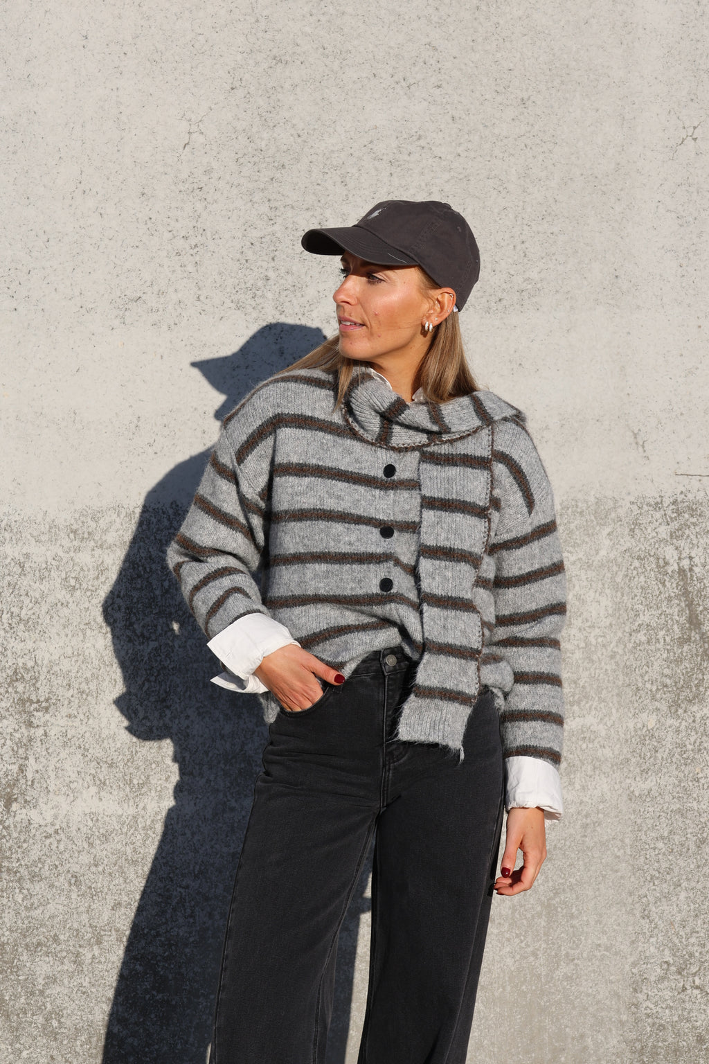 Marit cardigan met sjaal grijs/bruin