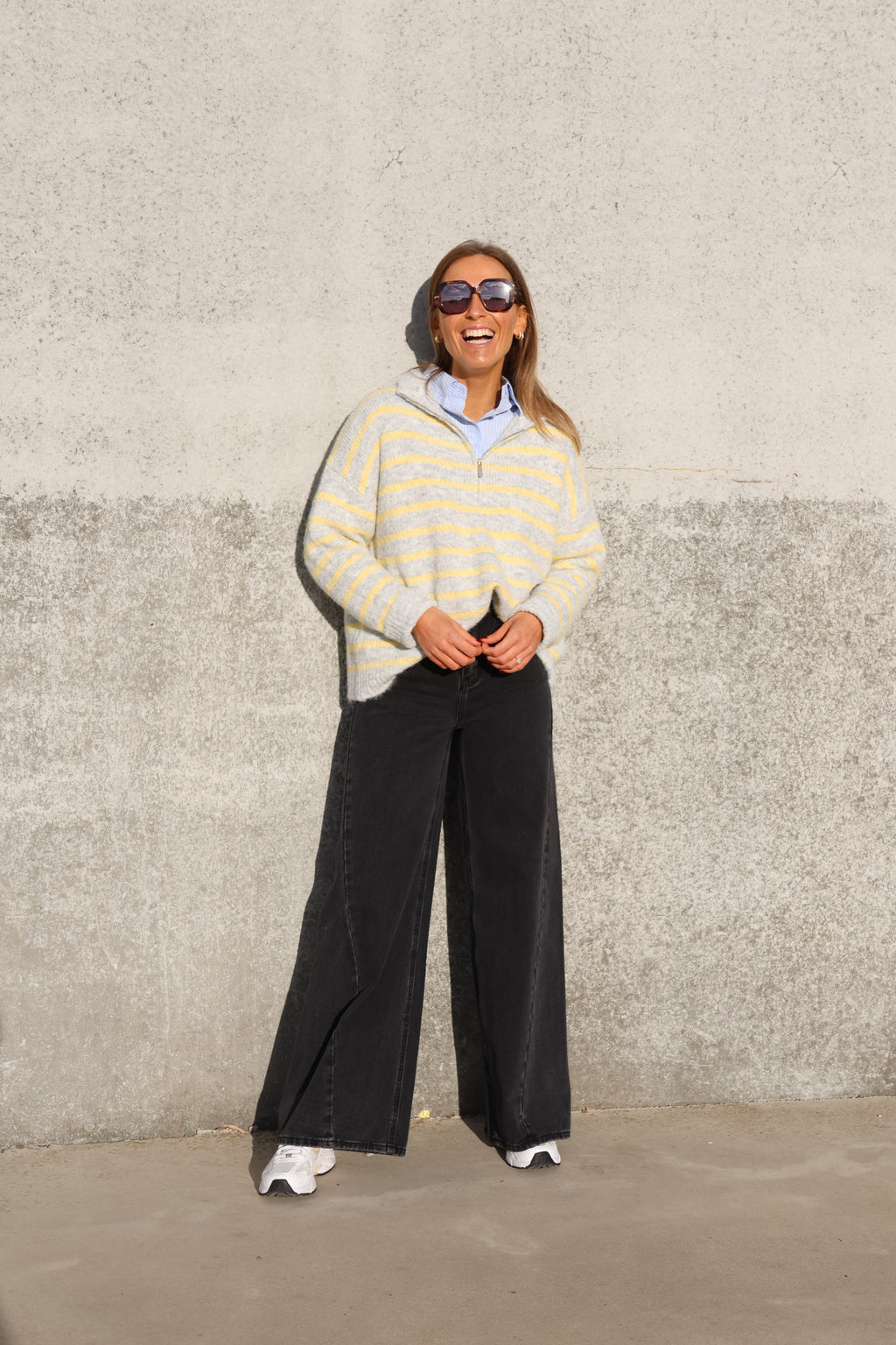 Luna zipper knit grijs/geel