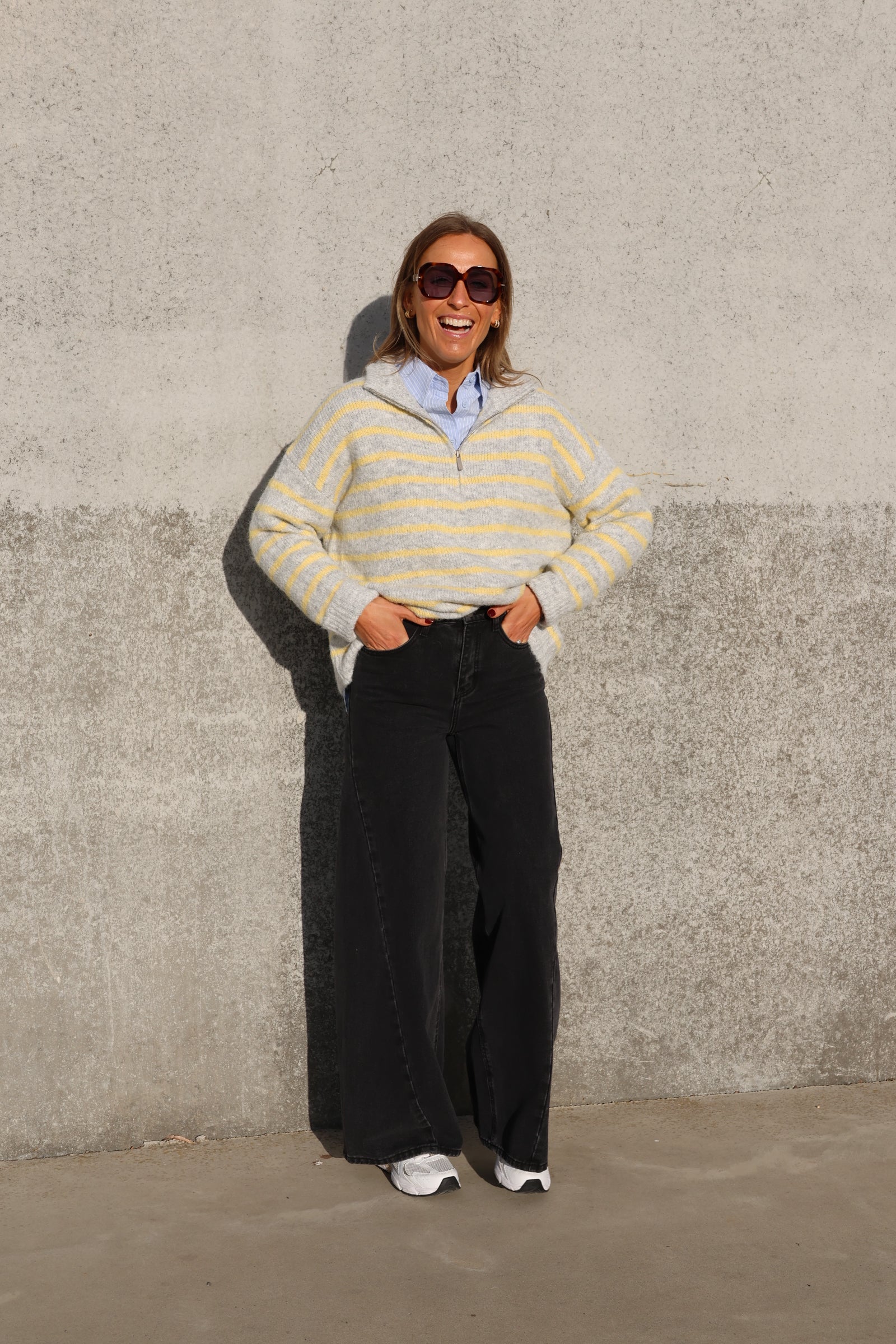 Luna zipper knit grijs/geel