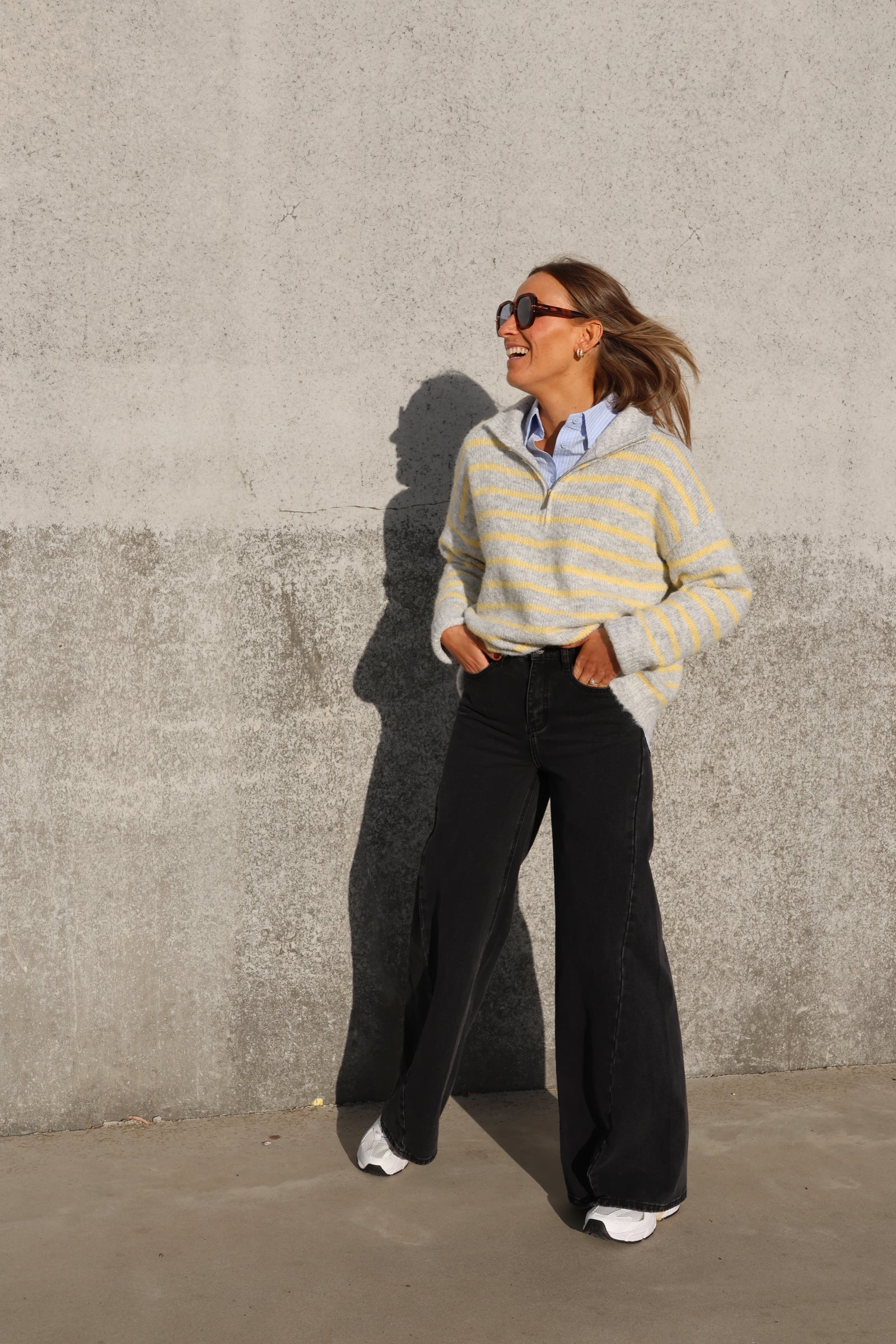 Luna zipper knit grijs/geel