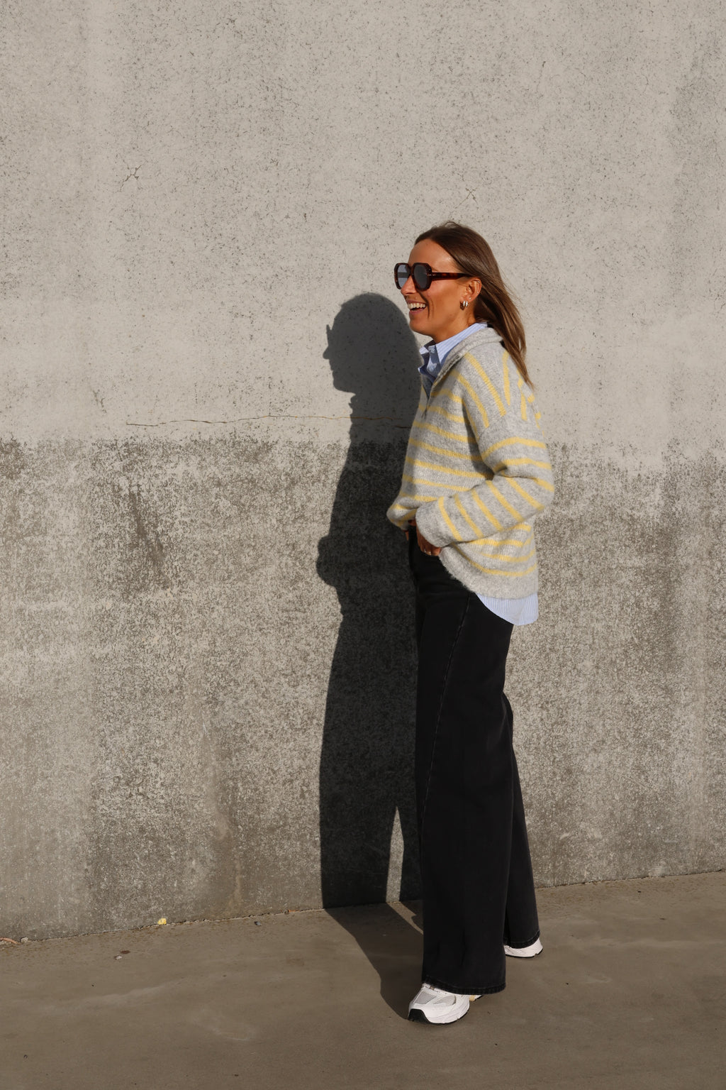 Luna zipper knit grijs/geel