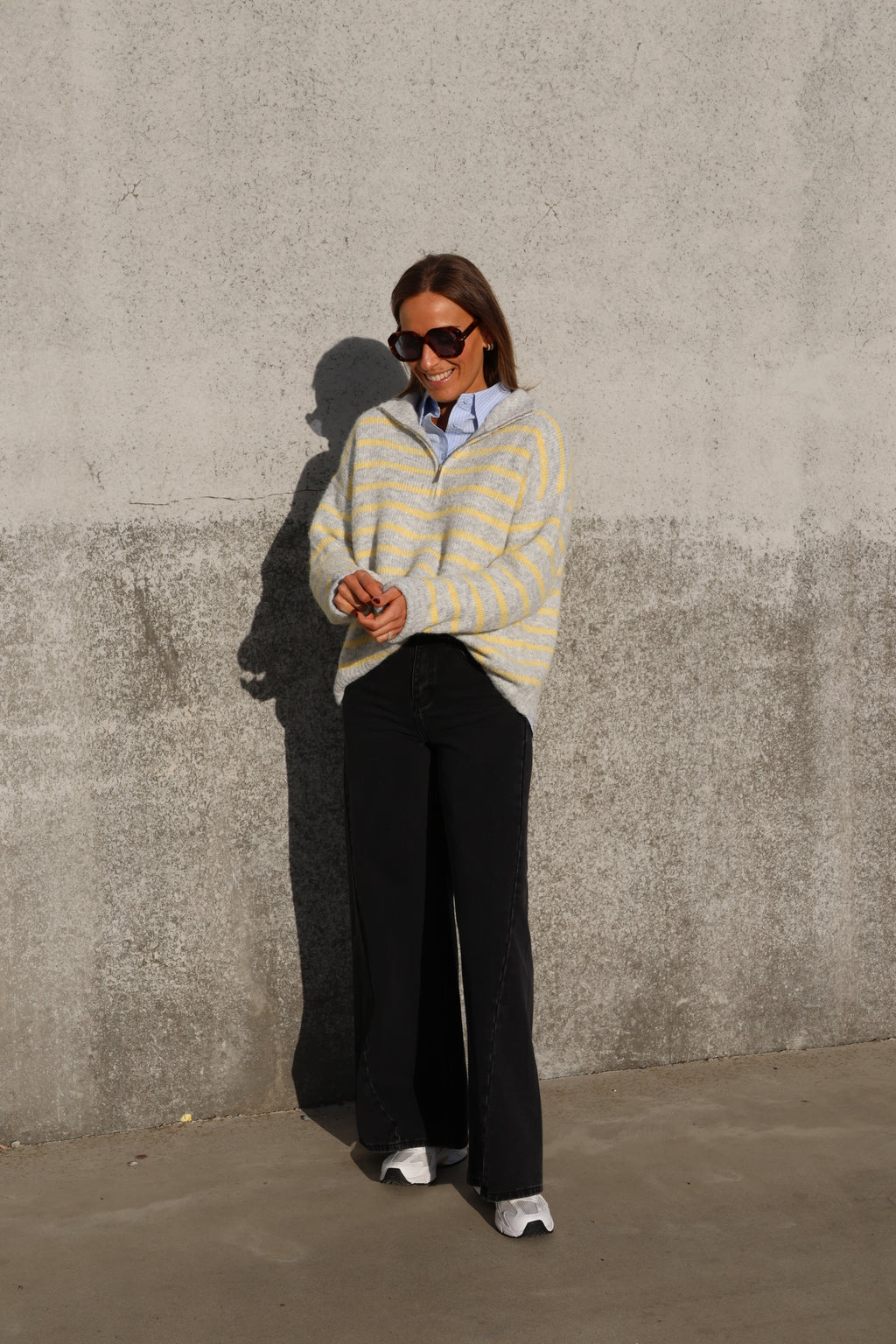 Luna zipper knit grijs/geel