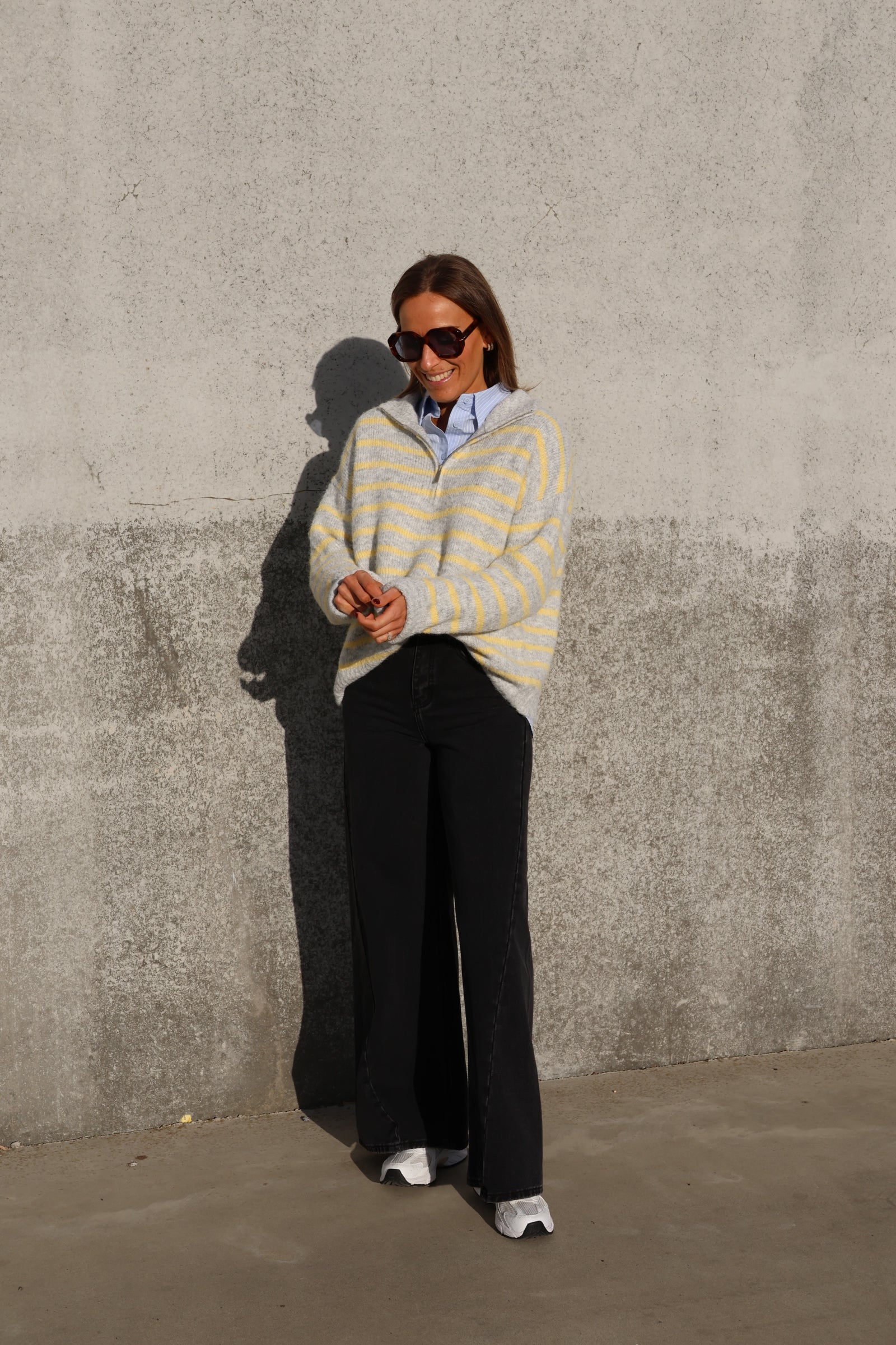 Luna zipper knit grijs/geel