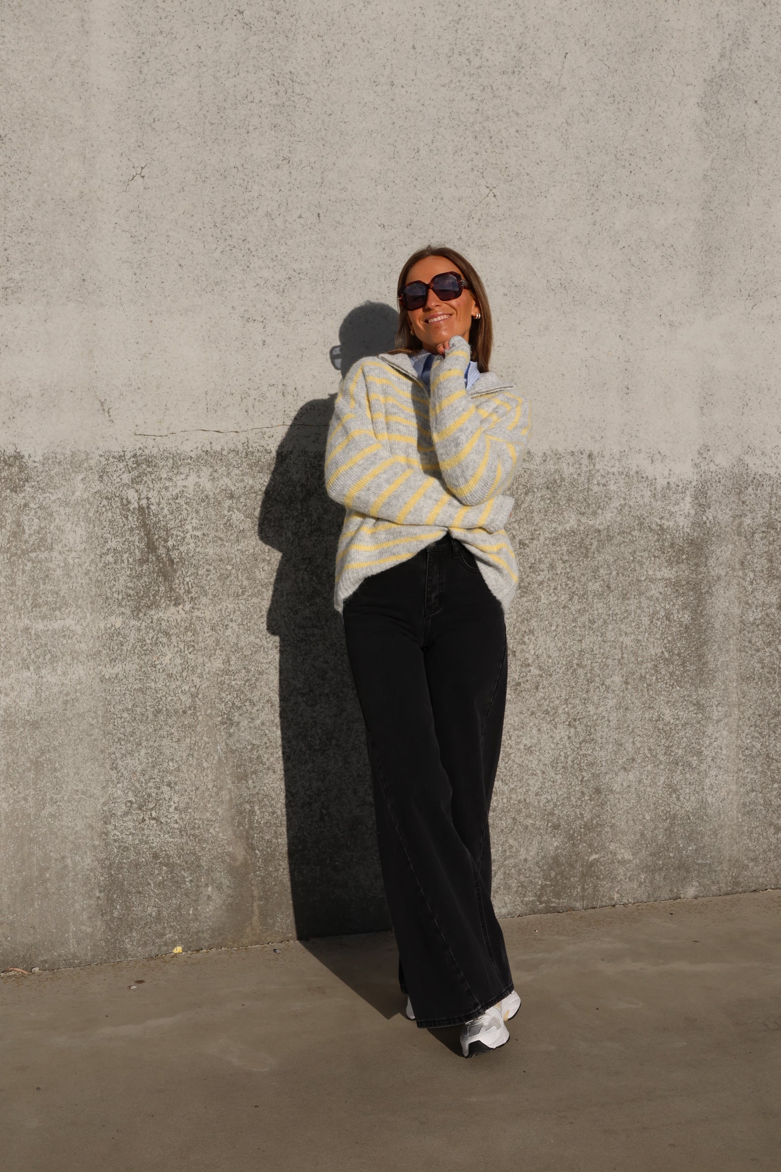 Luna zipper knit grijs/geel