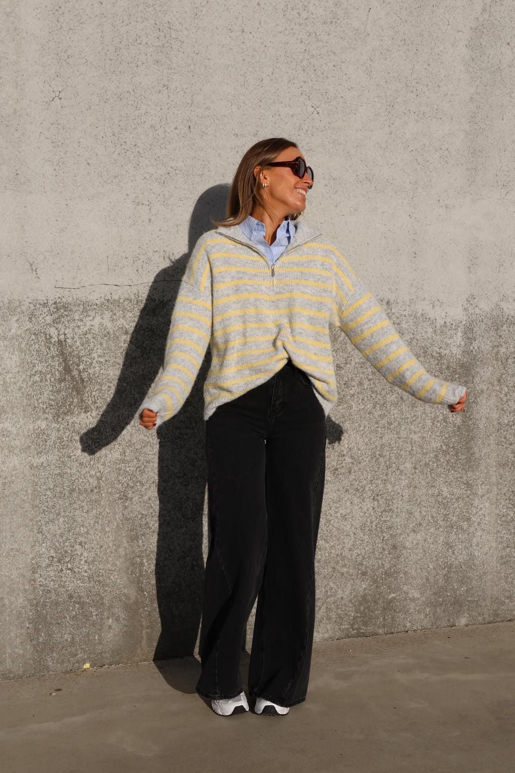 Luna zipper knit grijs/geel