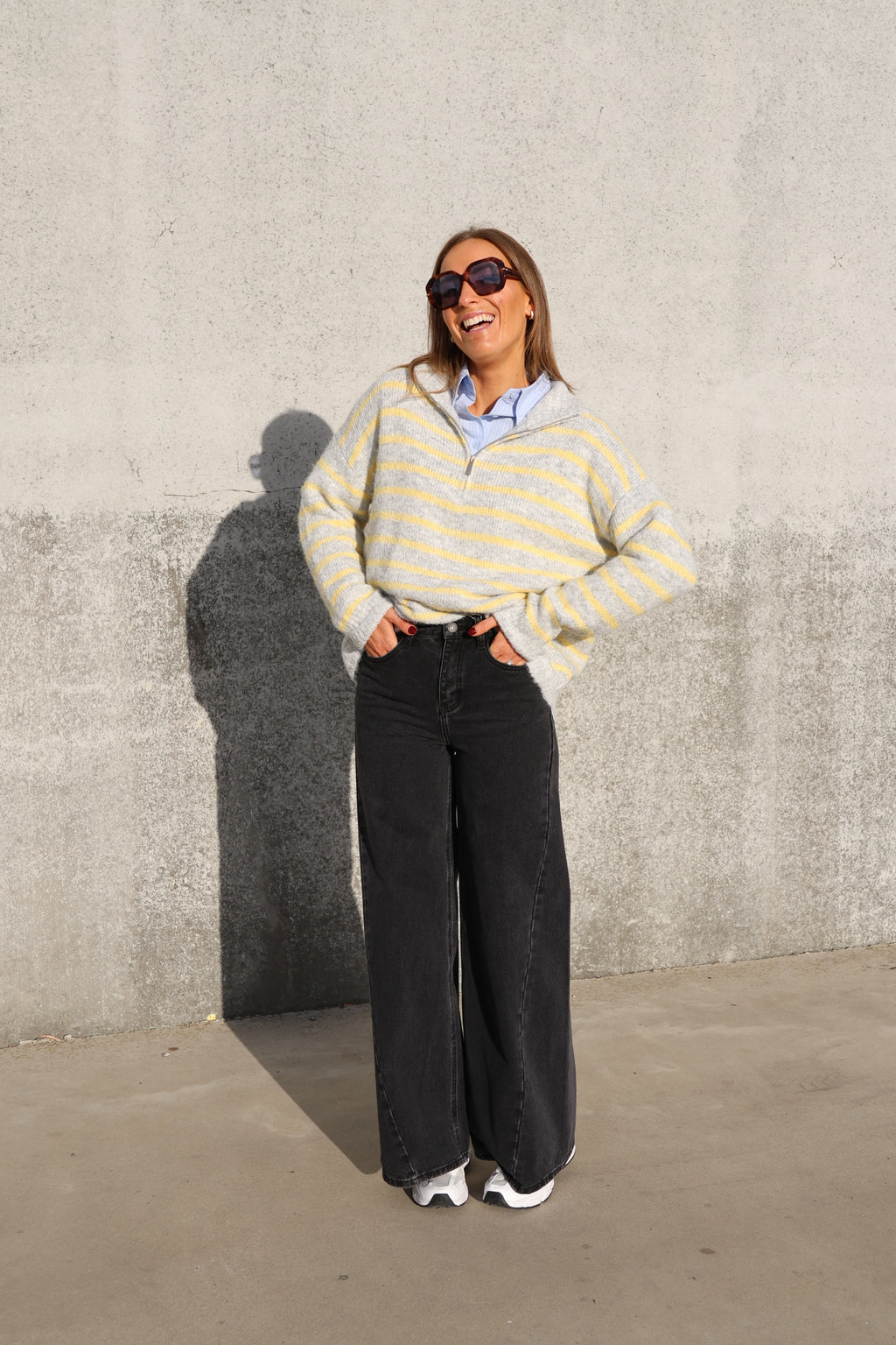 Luna zipper knit grijs/geel