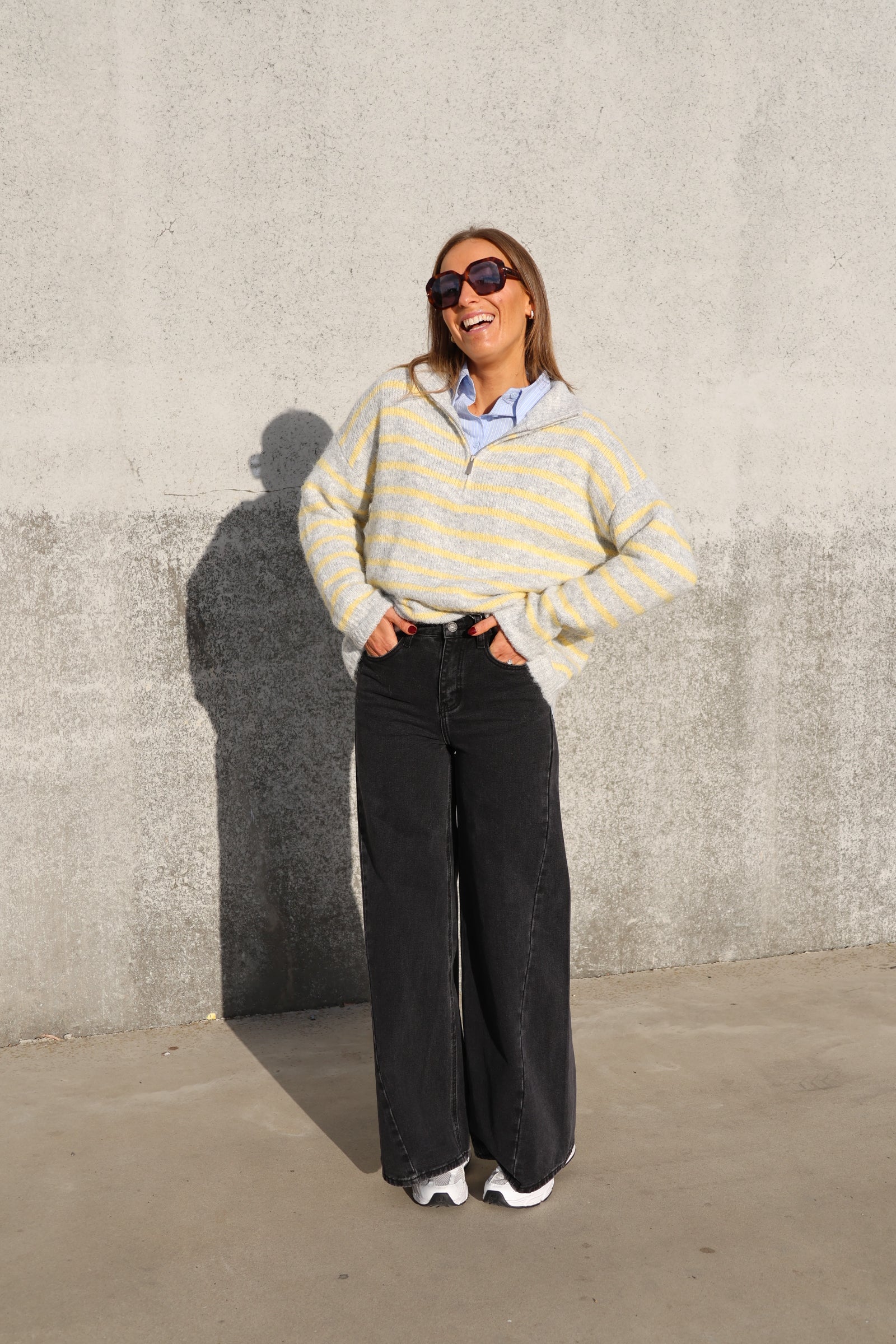 Luna zipper knit grijs/geel