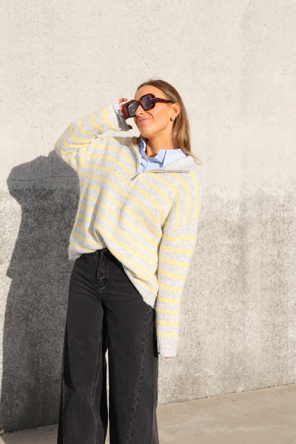 Luna zipper knit grijs/geel