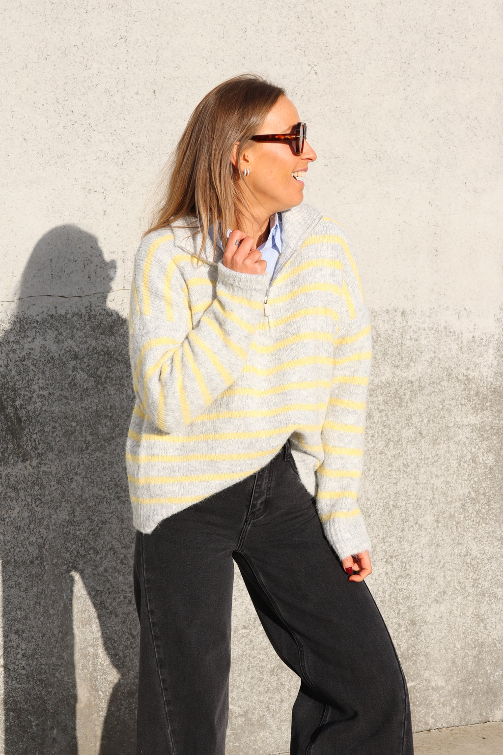 Luna zipper knit grijs/geel