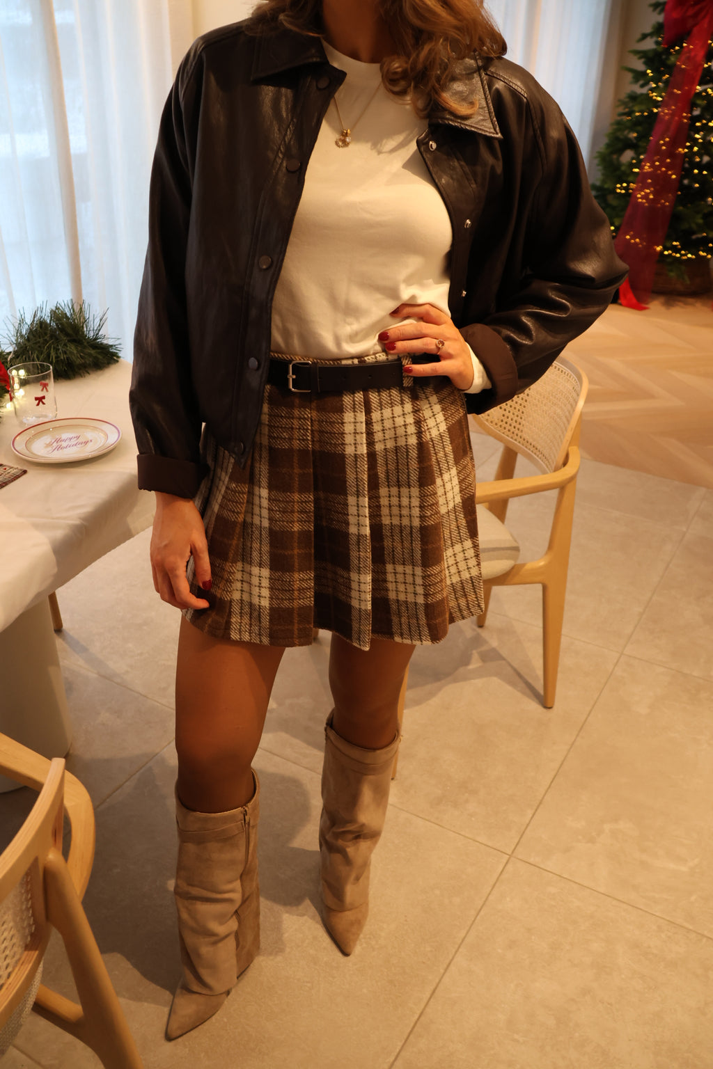 Emanuelle checked skirt brown