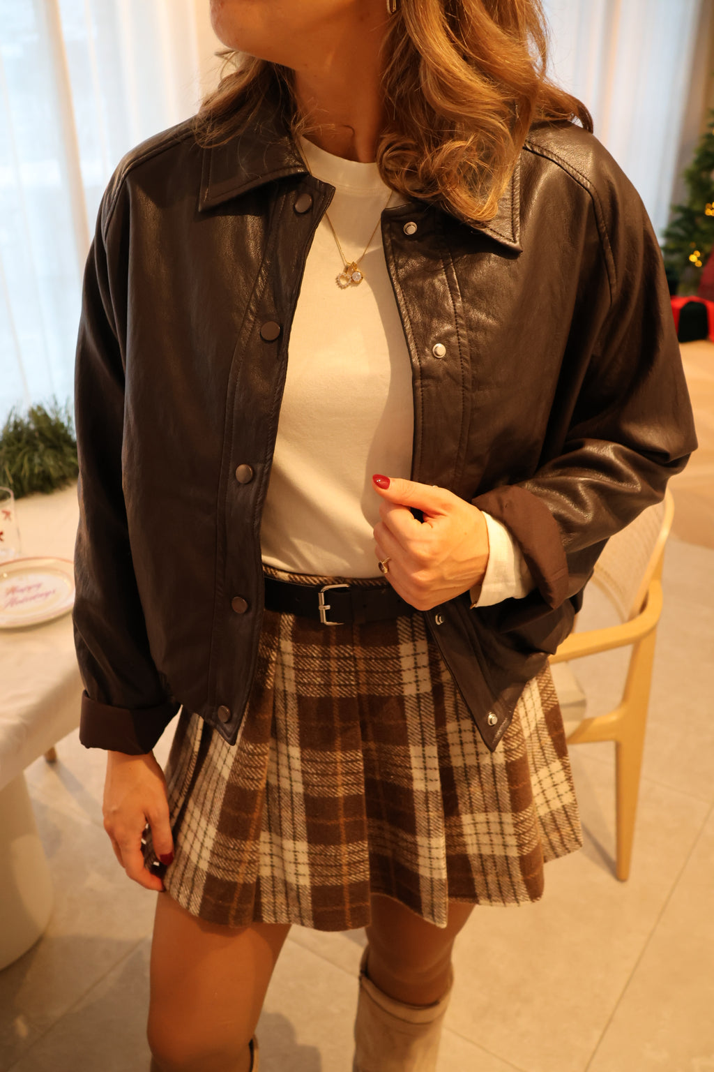 Emanuelle checked skirt brown