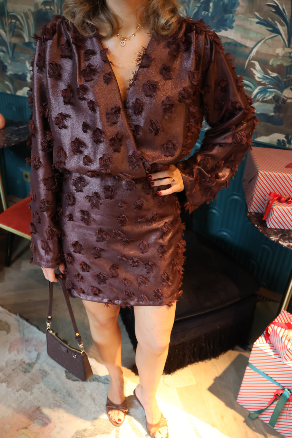 Celeste fluffy brown dress