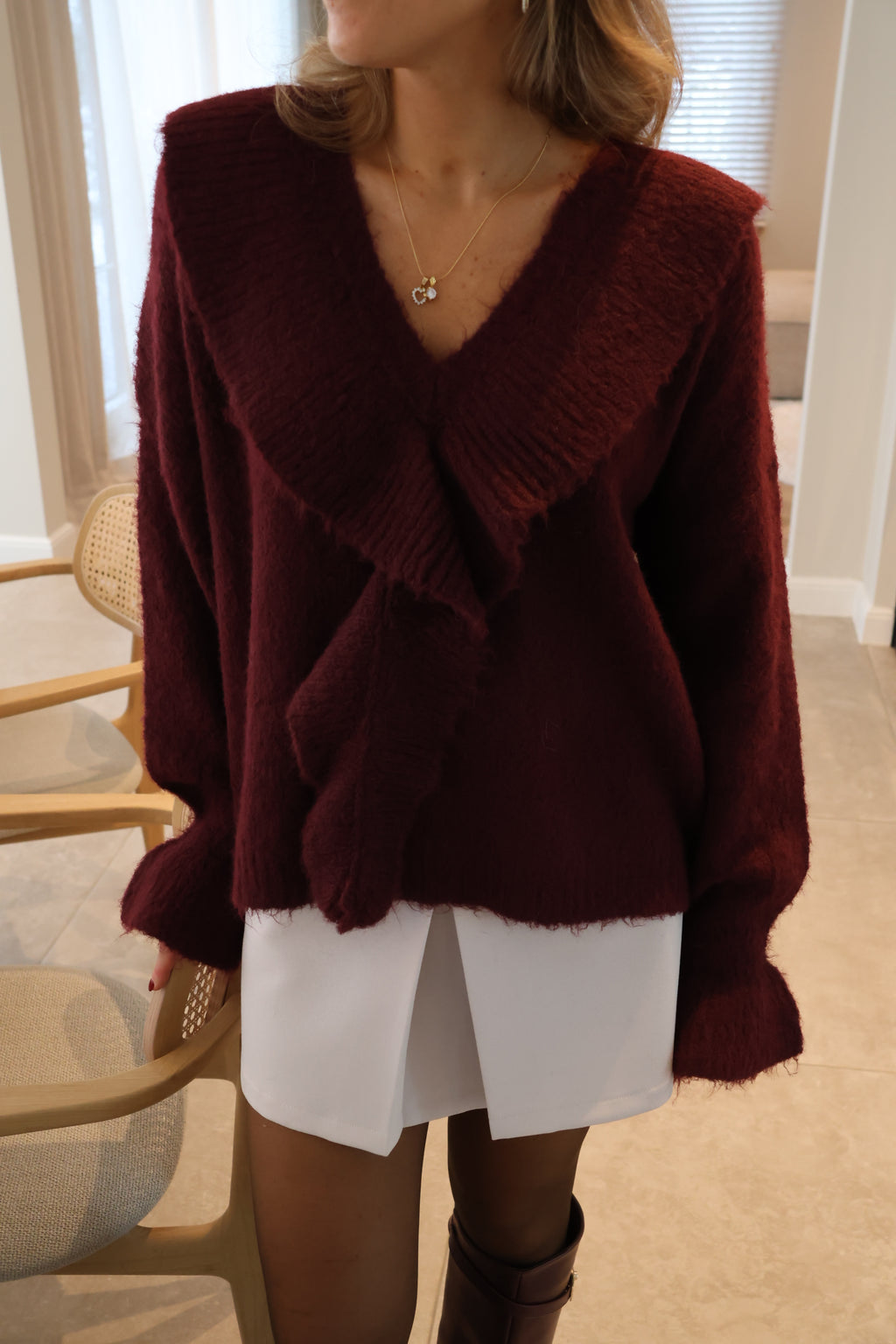 Michelle ruffle knit bordeaux