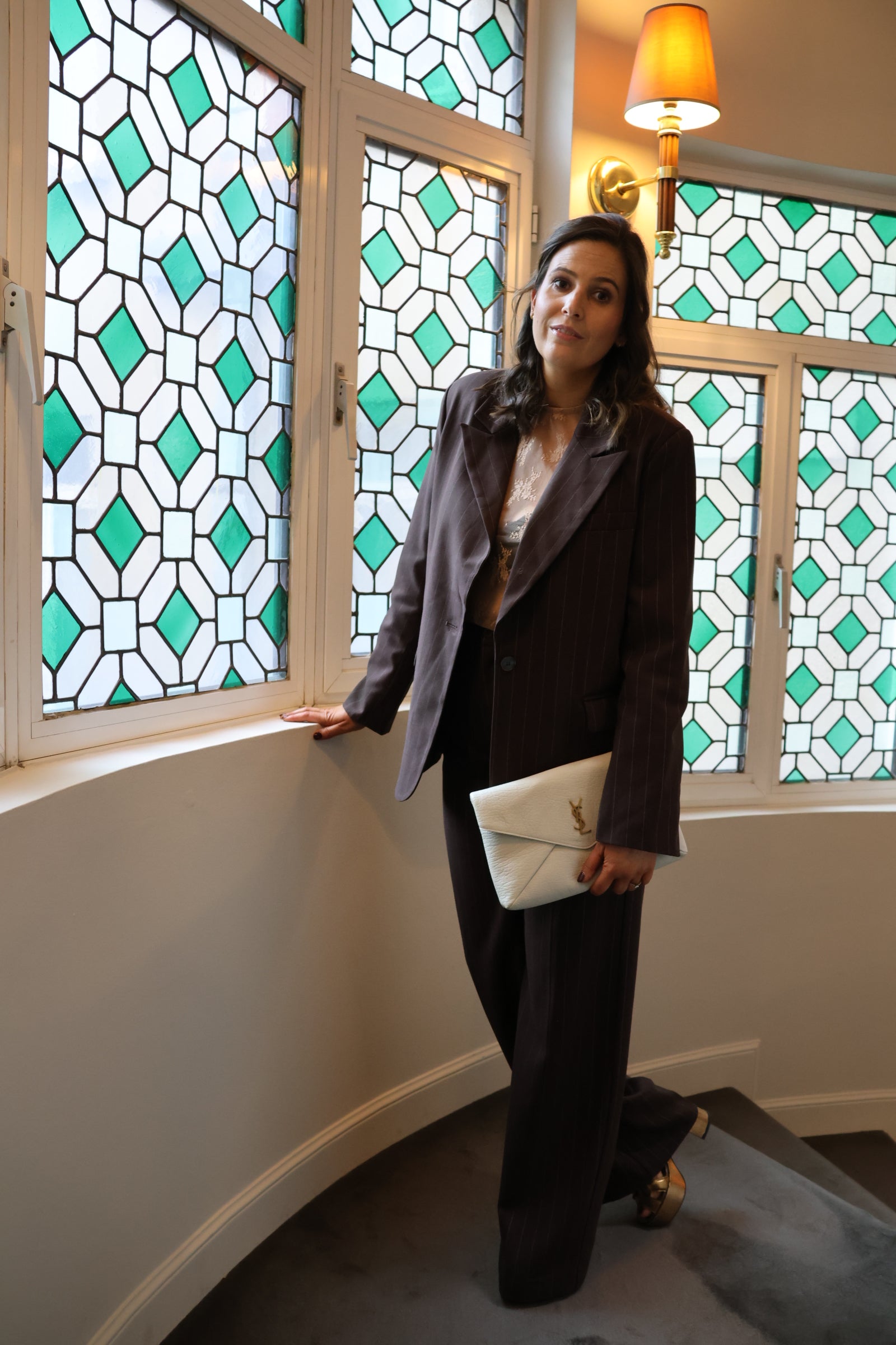 Belle striped blazer brown