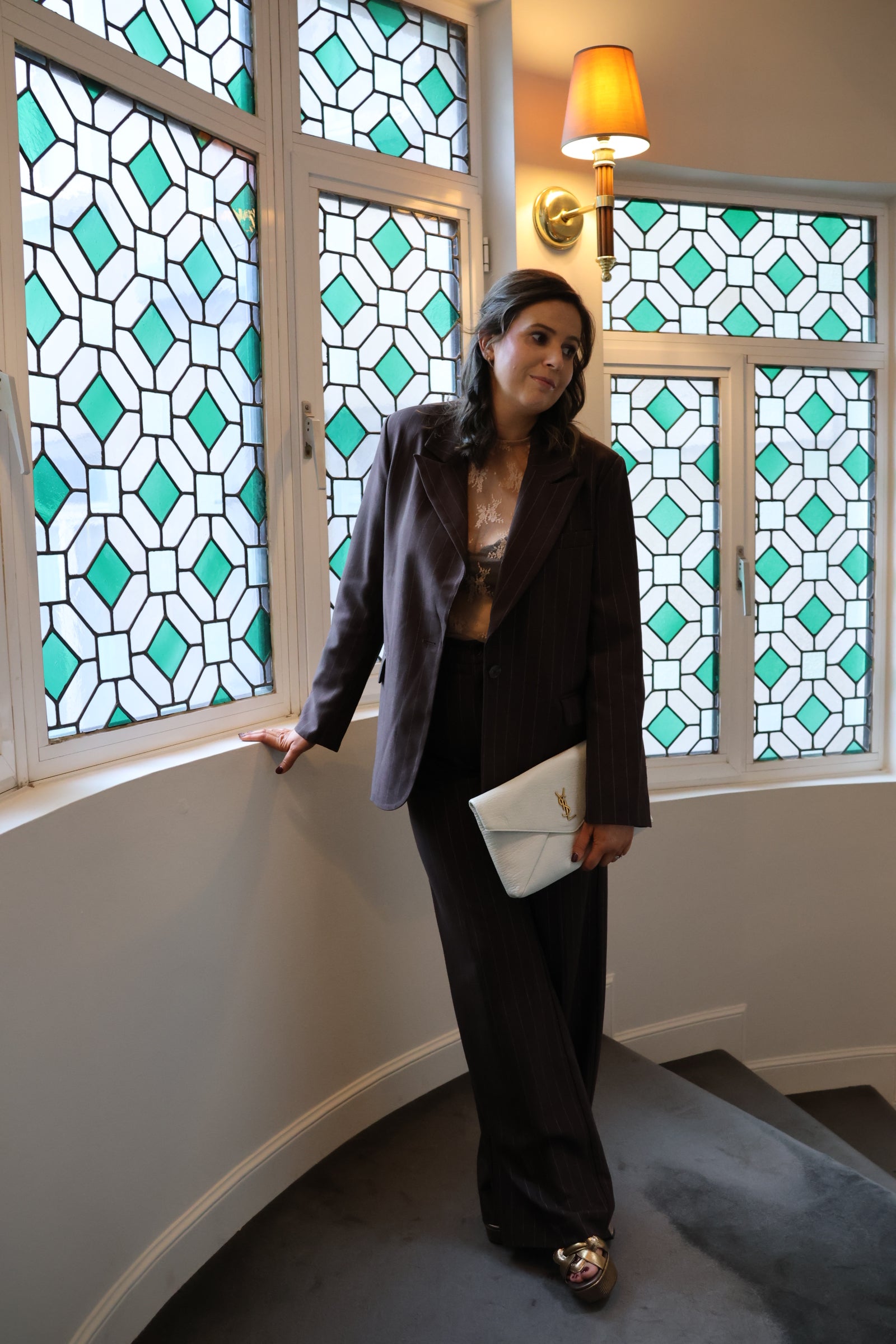 Belle striped blazer brown