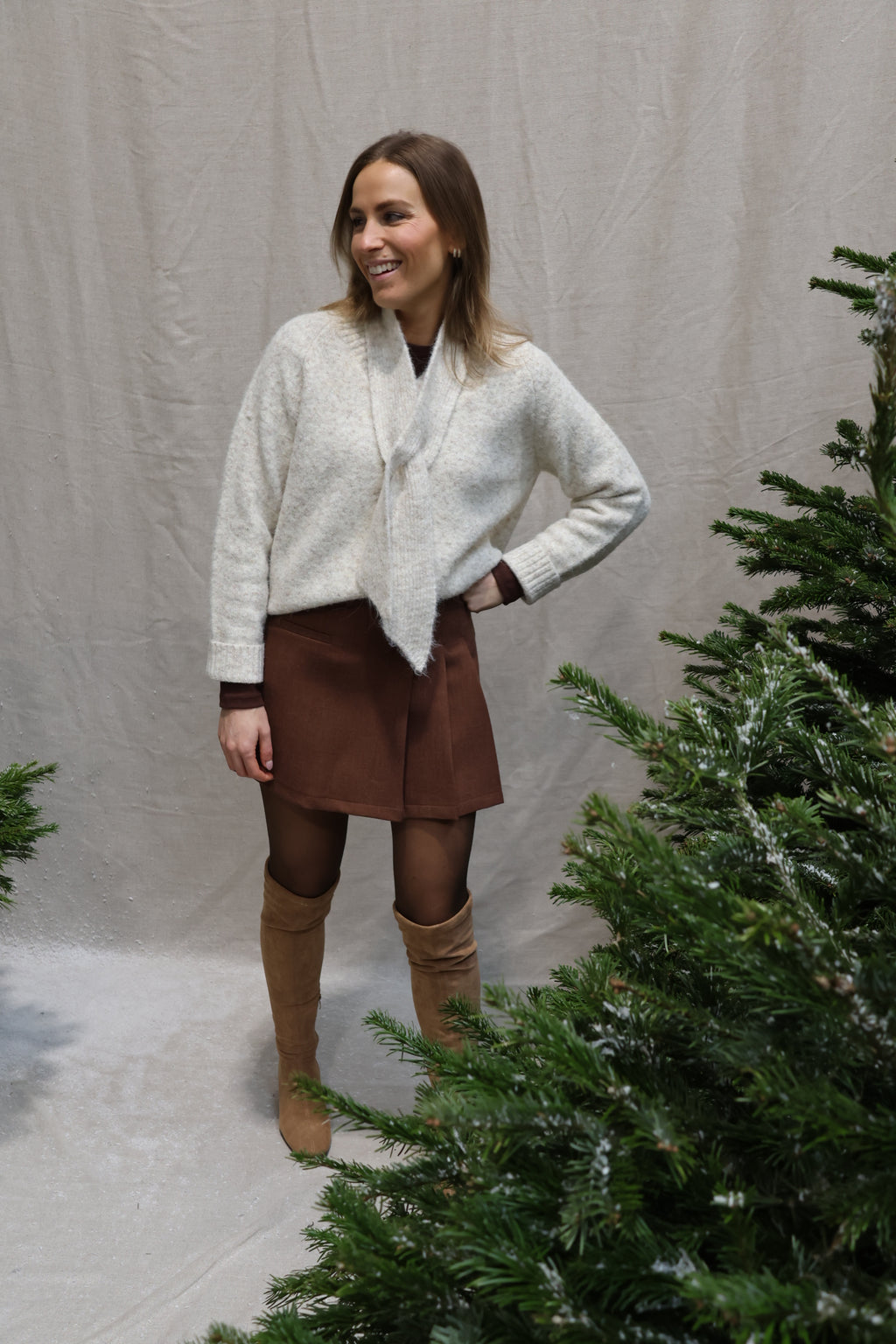 Hélène knit with scarf light beige