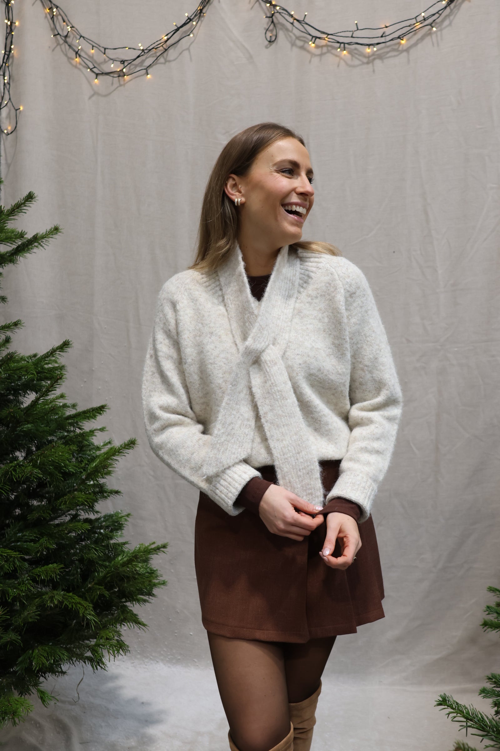 Hélène knit with scarf light beige