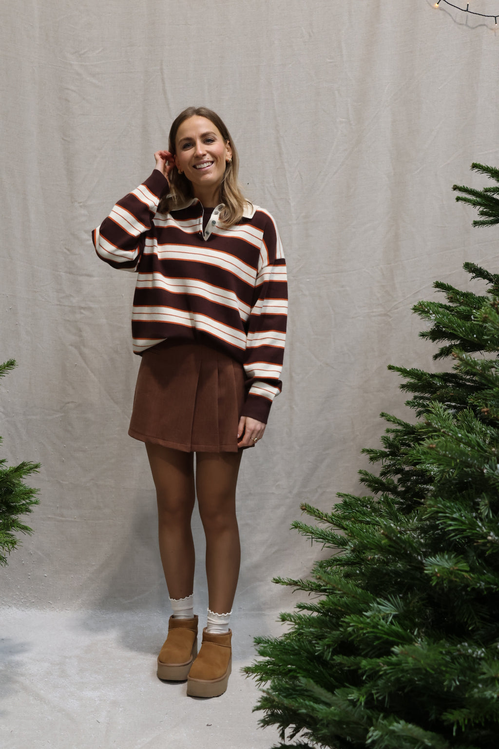 Bieke striped polo orange/brown