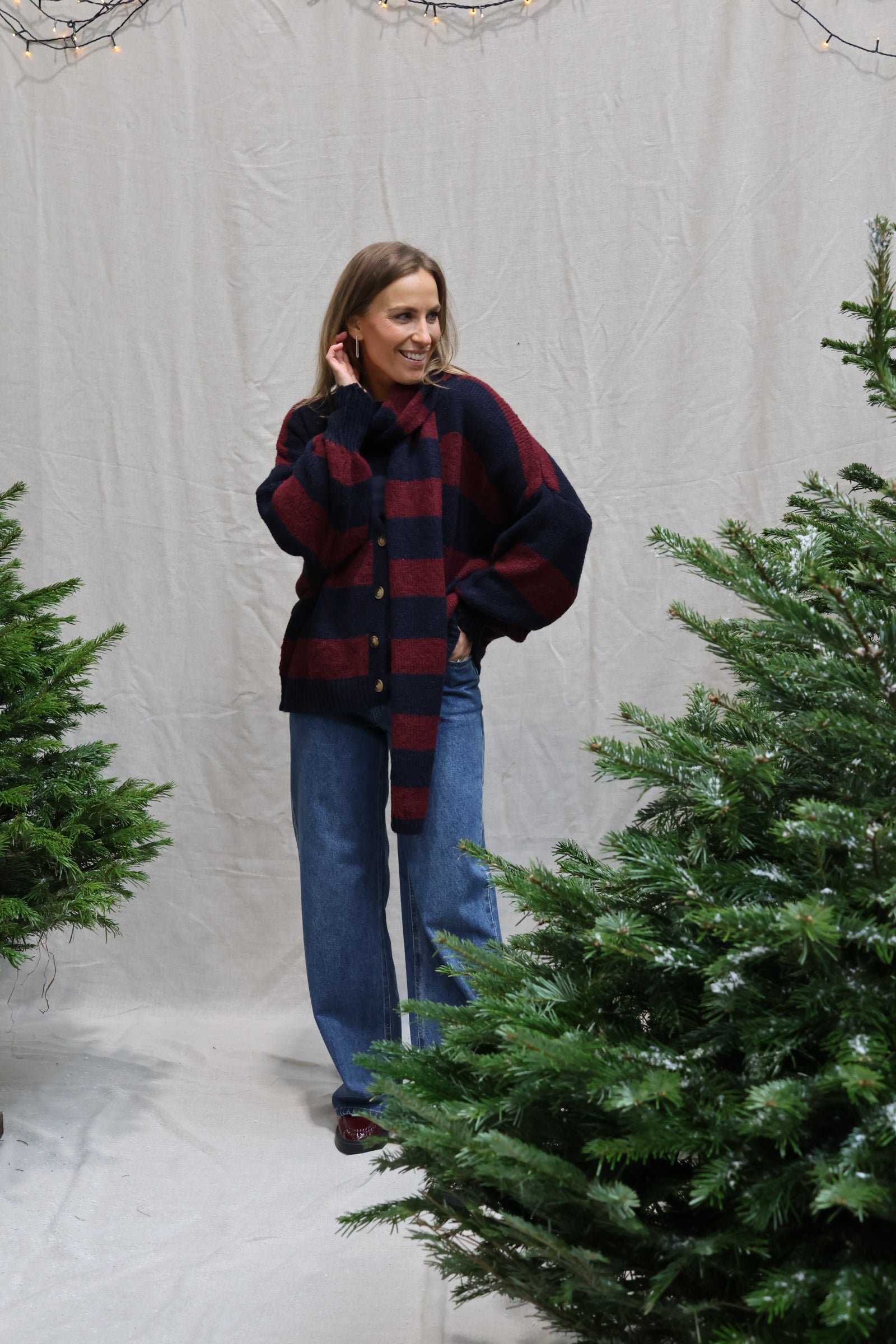 Florentine cardigan with scarf navy/bordeaux