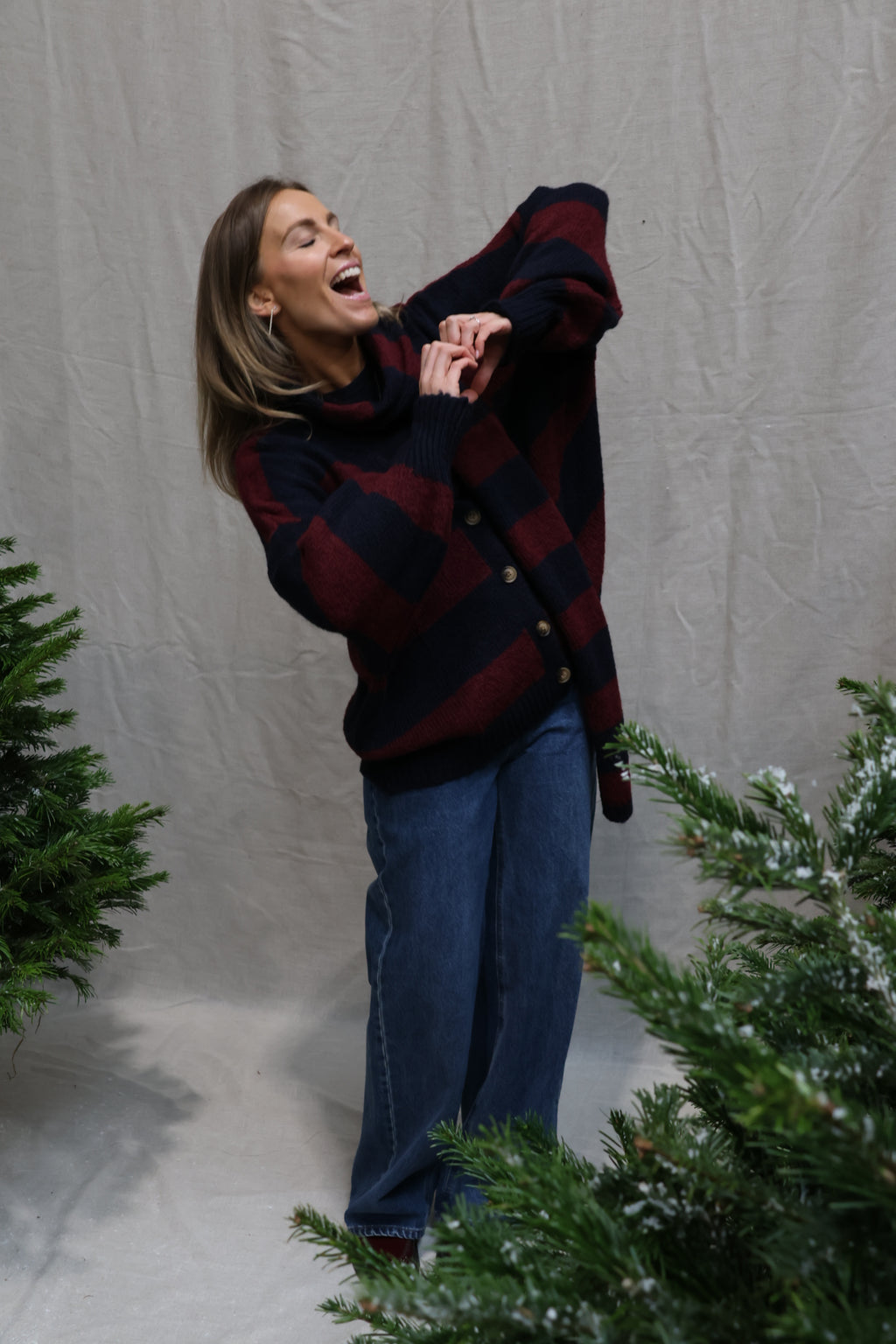 Florentine cardigan with scarf navy/bordeaux