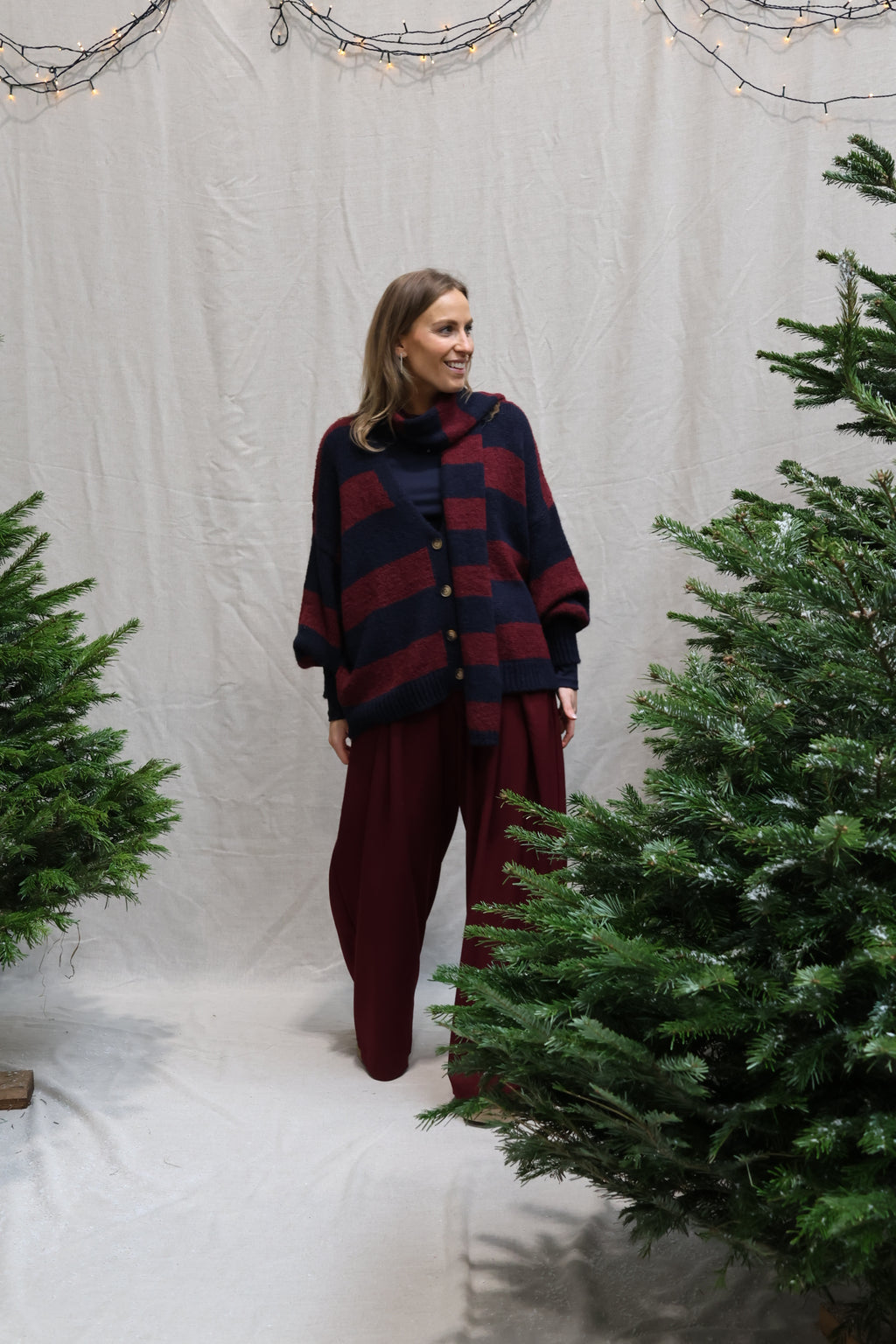 Florentine cardigan with scarf navy/bordeaux