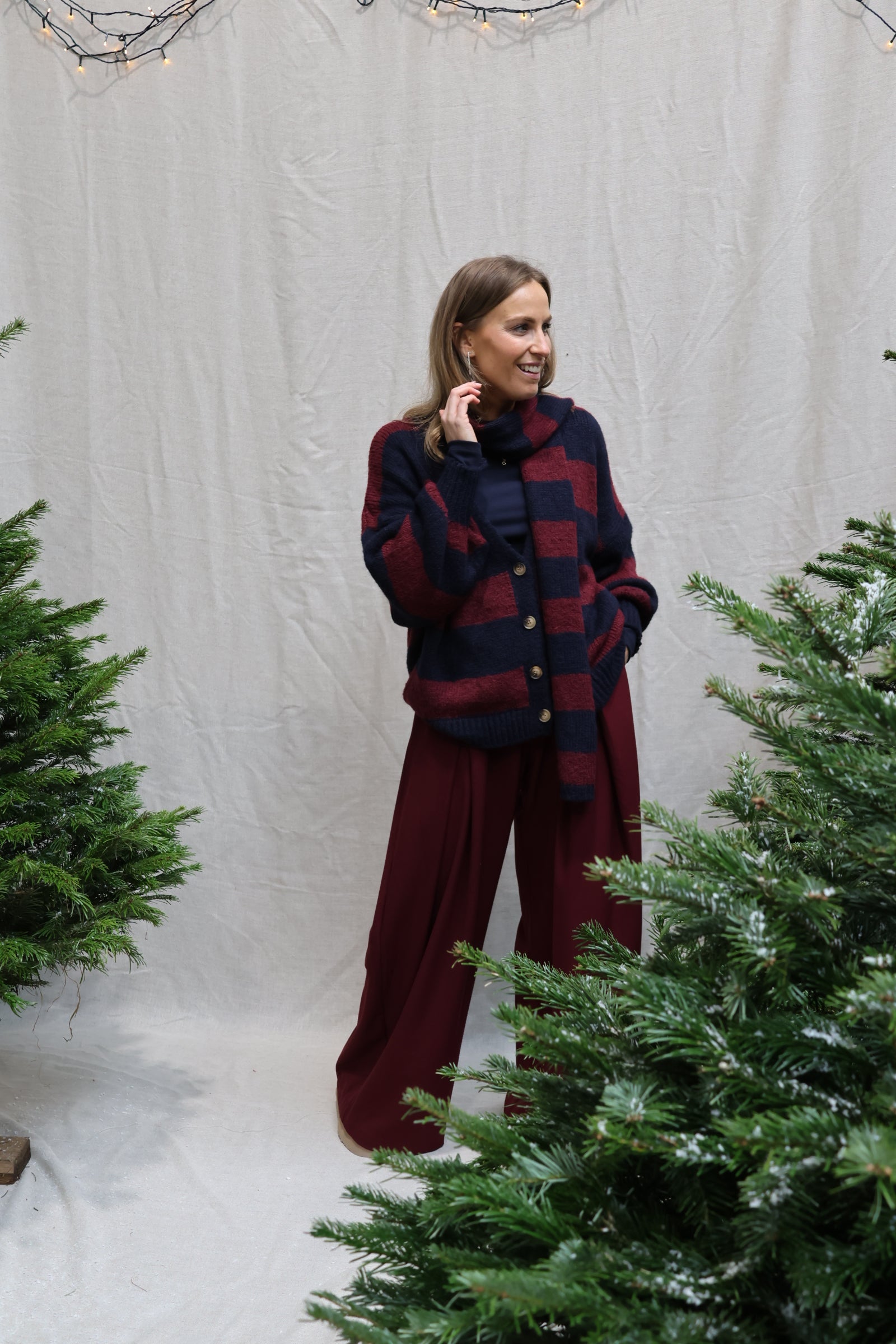 Florentine cardigan with scarf navy/bordeaux