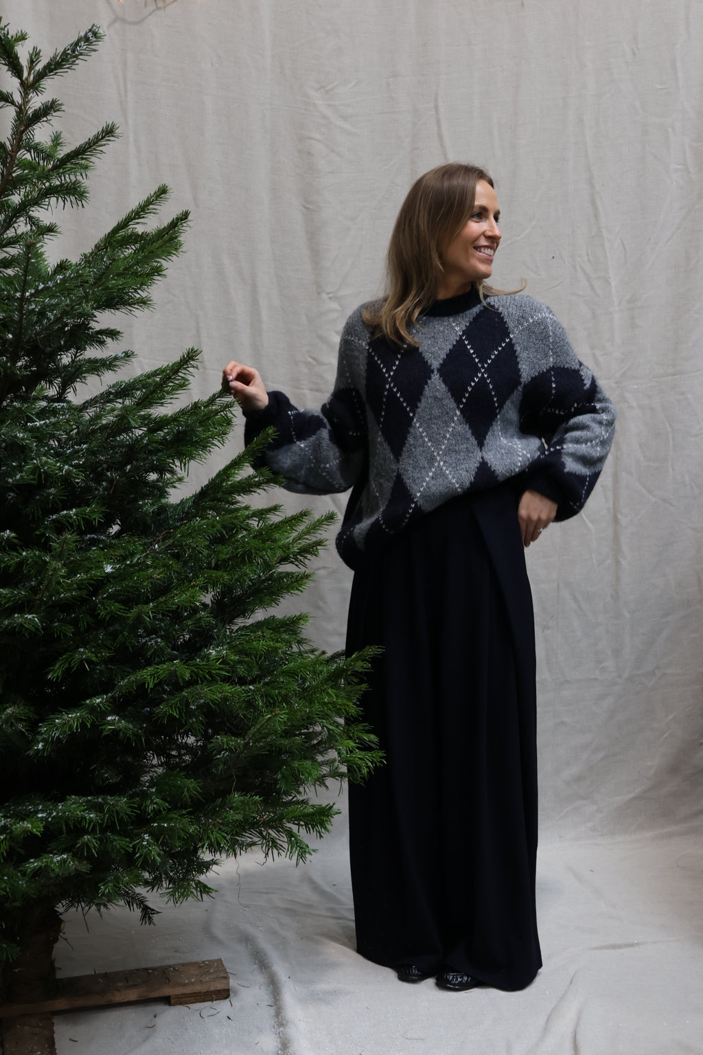 Faye carreaux knit marine