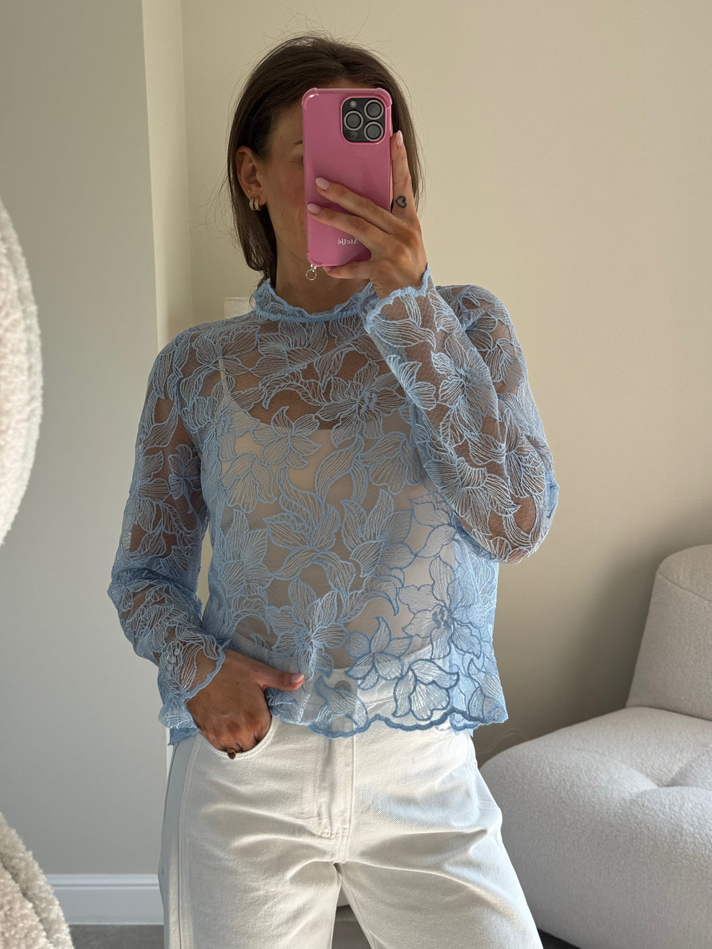 Luna flower top blauw