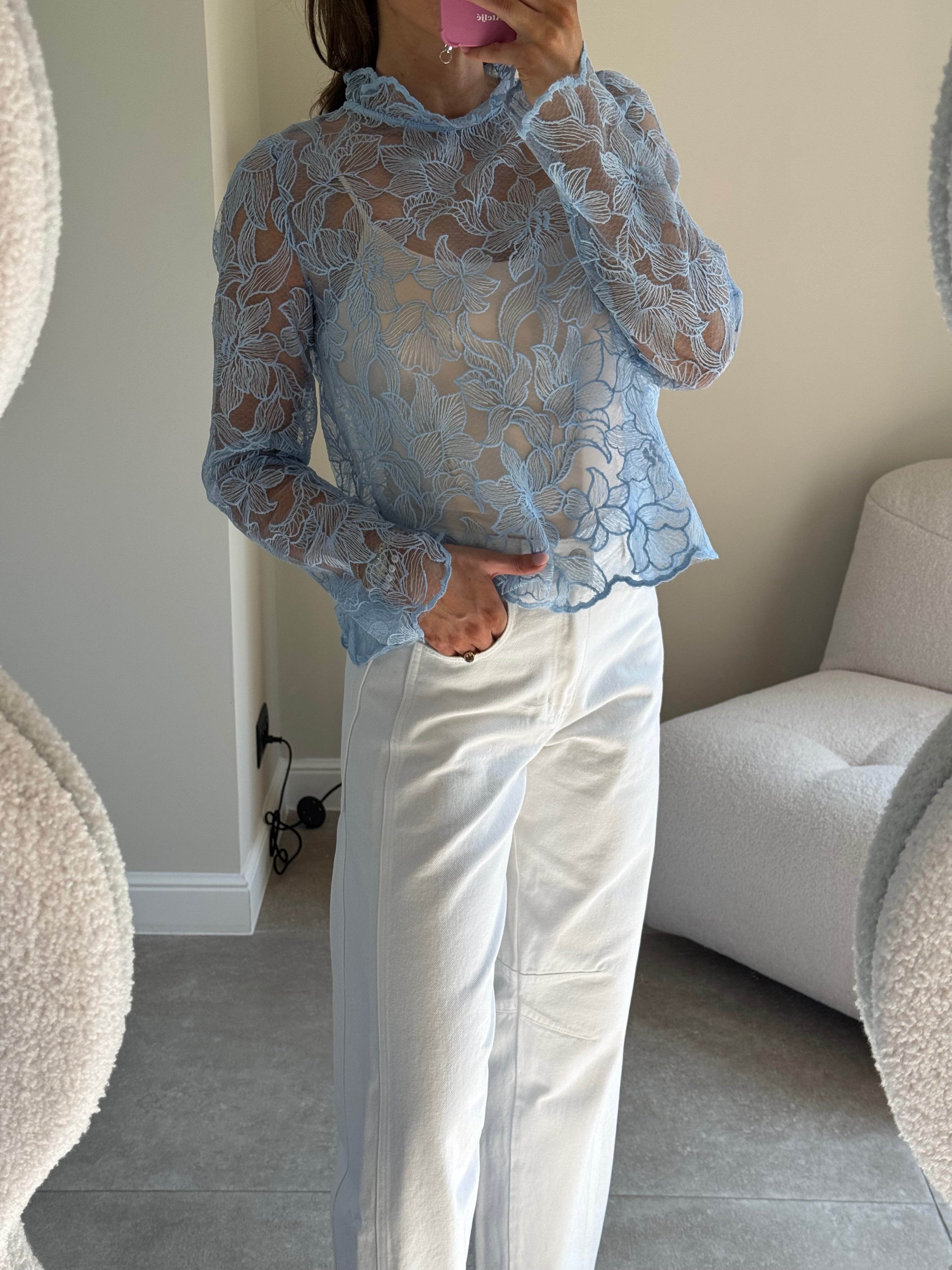 Luna flower top blauw