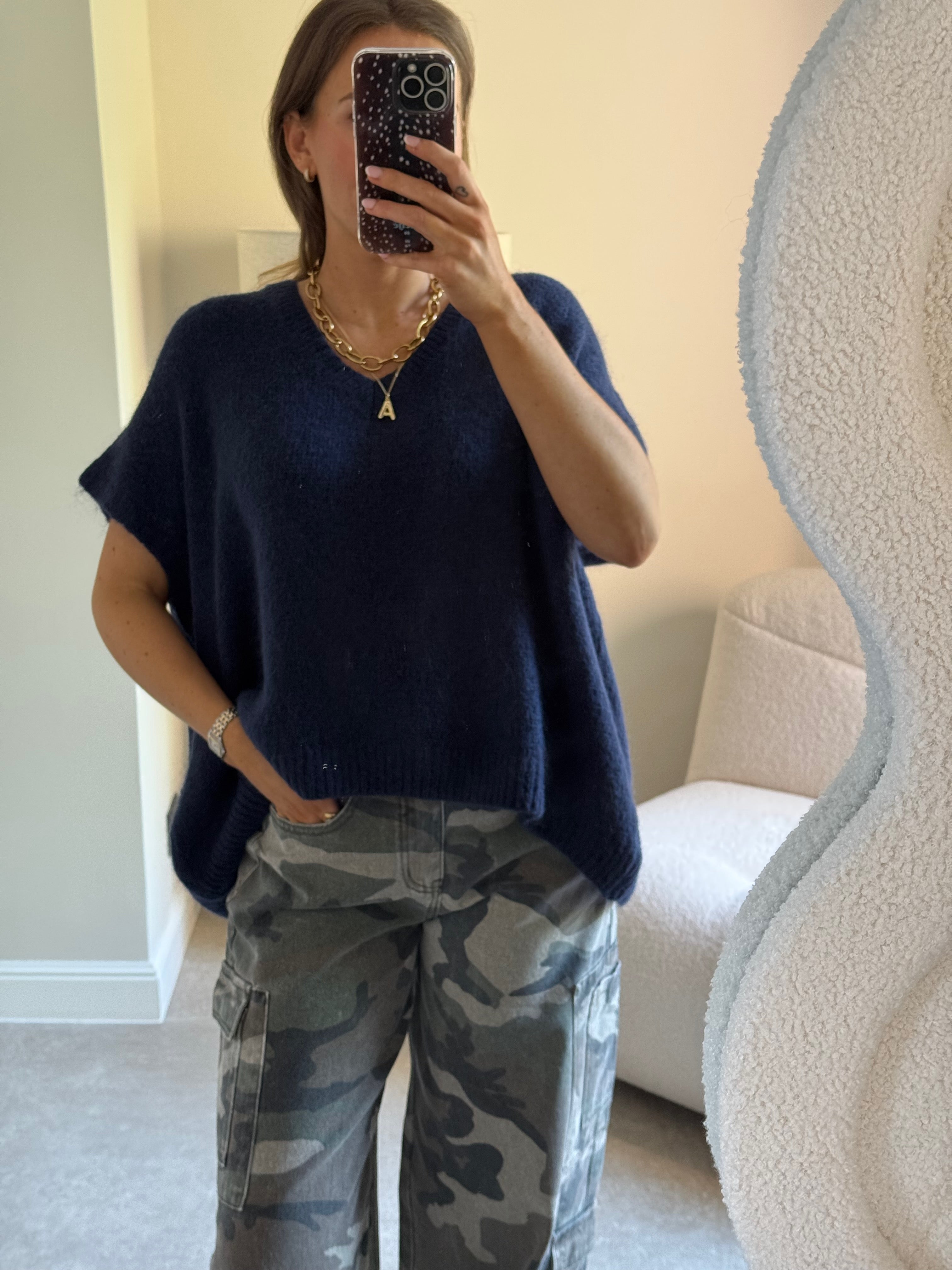 Elora mouwloze v-neck knit marine