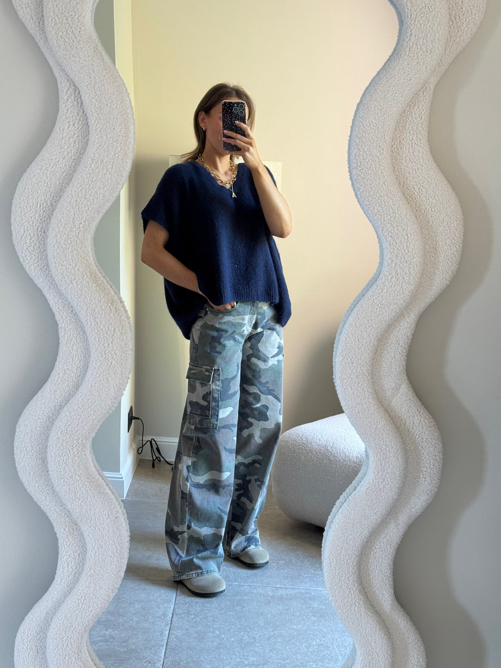 Elora mouwloze v-neck knit marine
