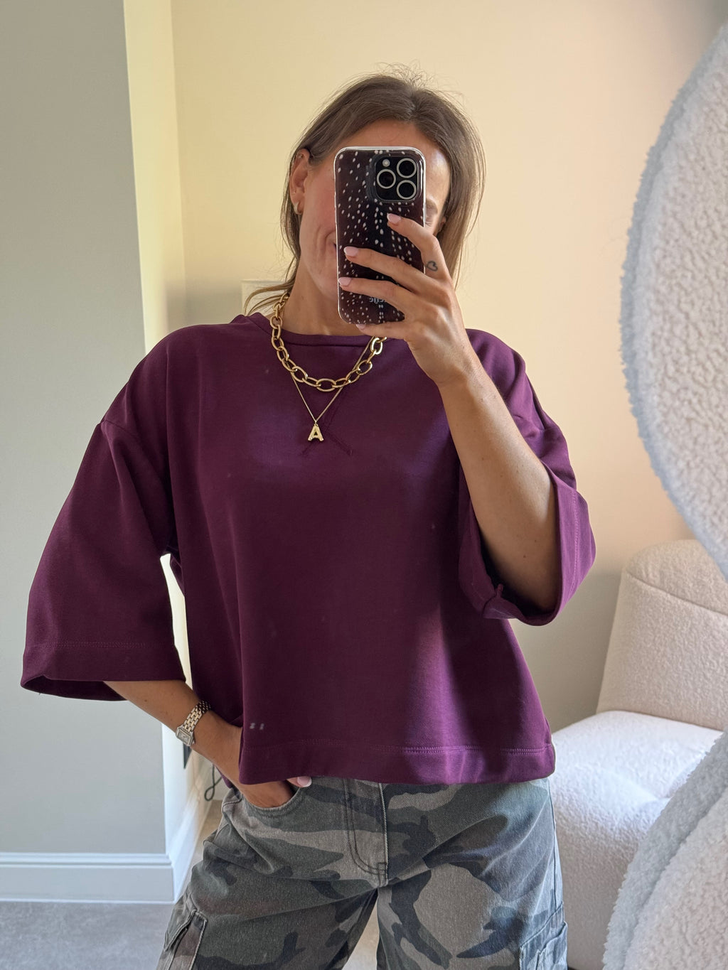 Indy sweater met korte mouw bordeaux