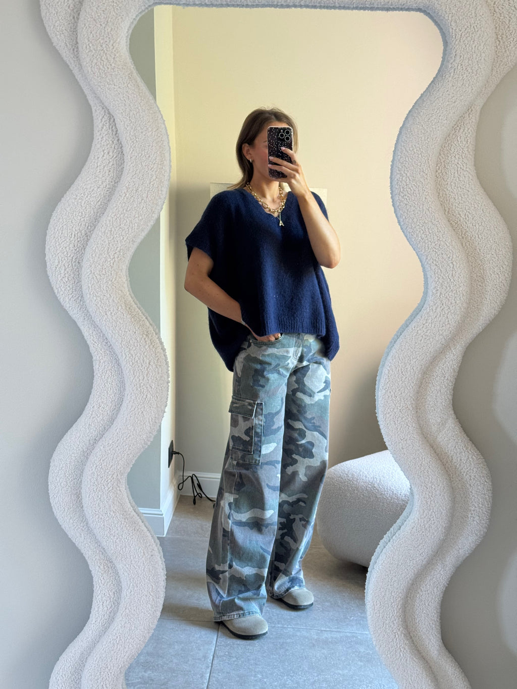 Elora mouwloze v-neck knit marine