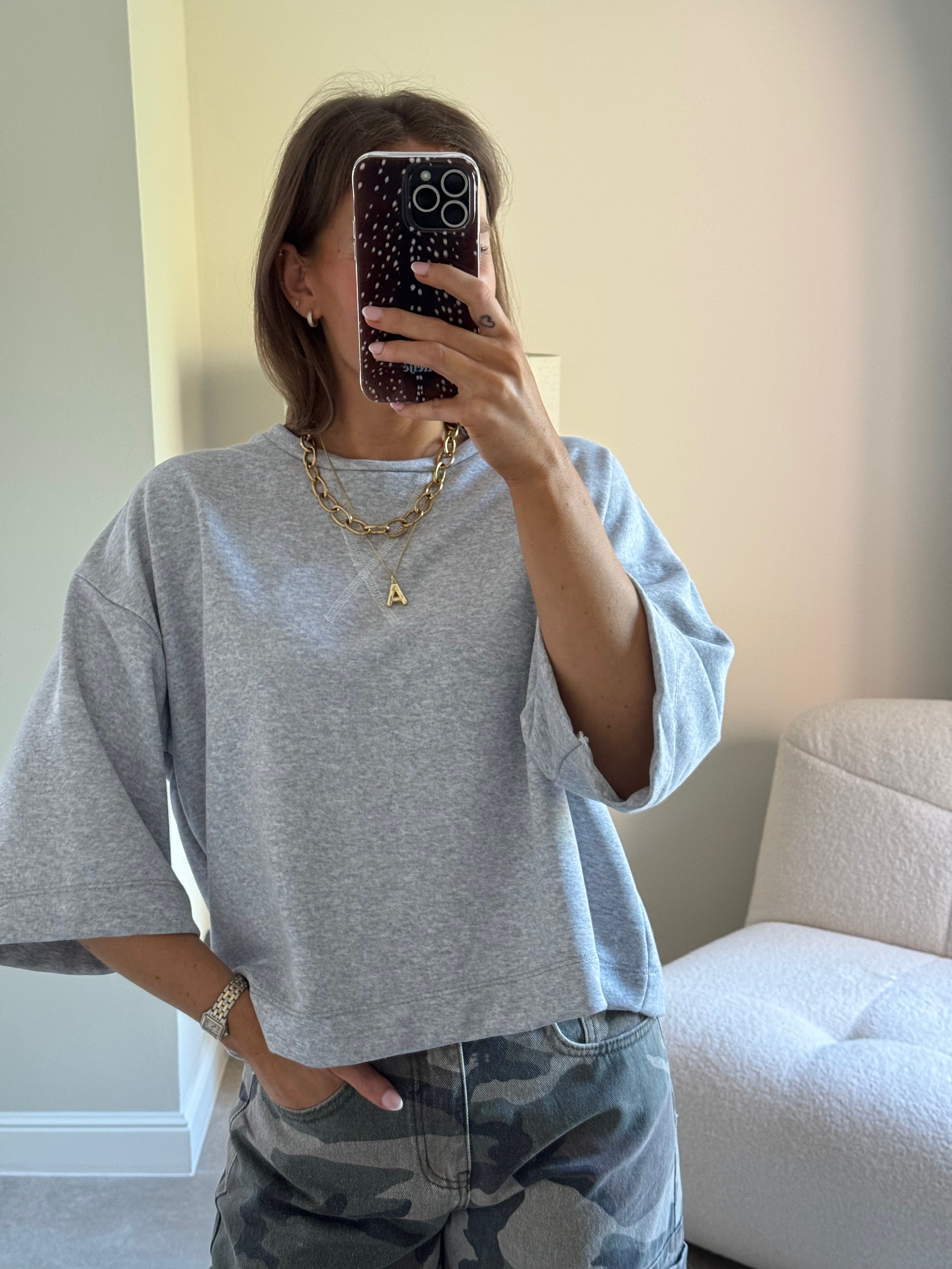 Indy sweater met korte mouw grijs