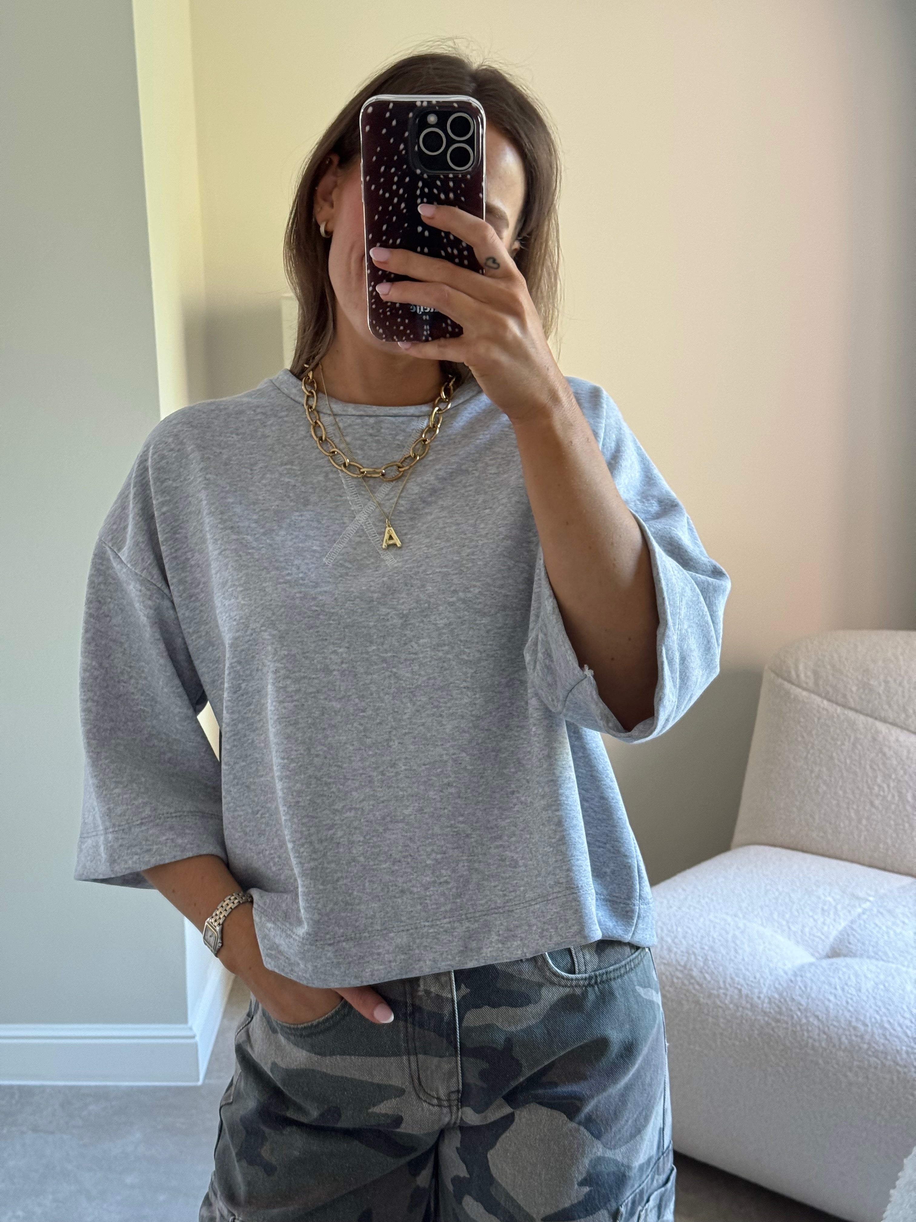 Indy sweater met korte mouw grijs