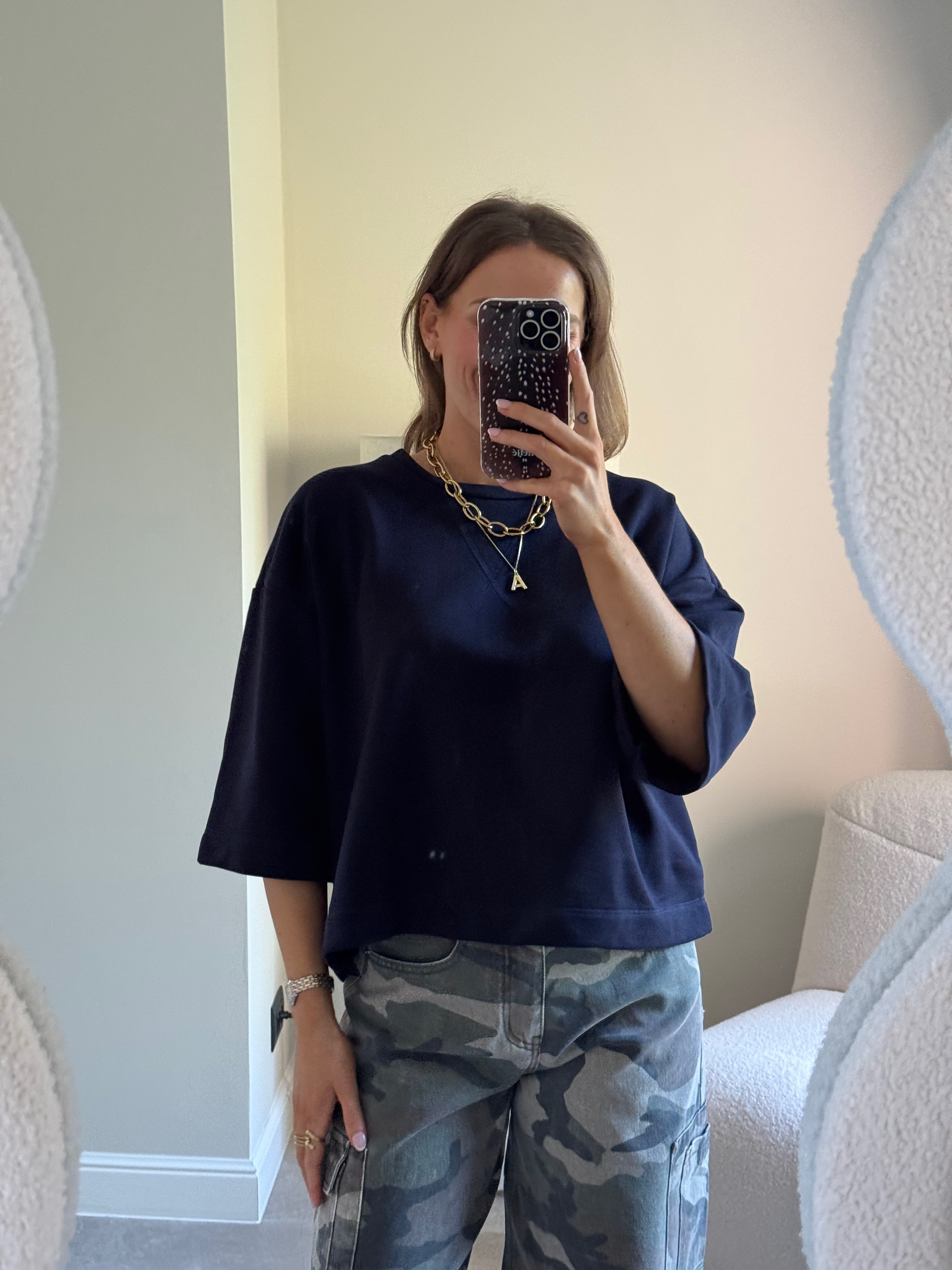 Indy sweater met korte mouw marine