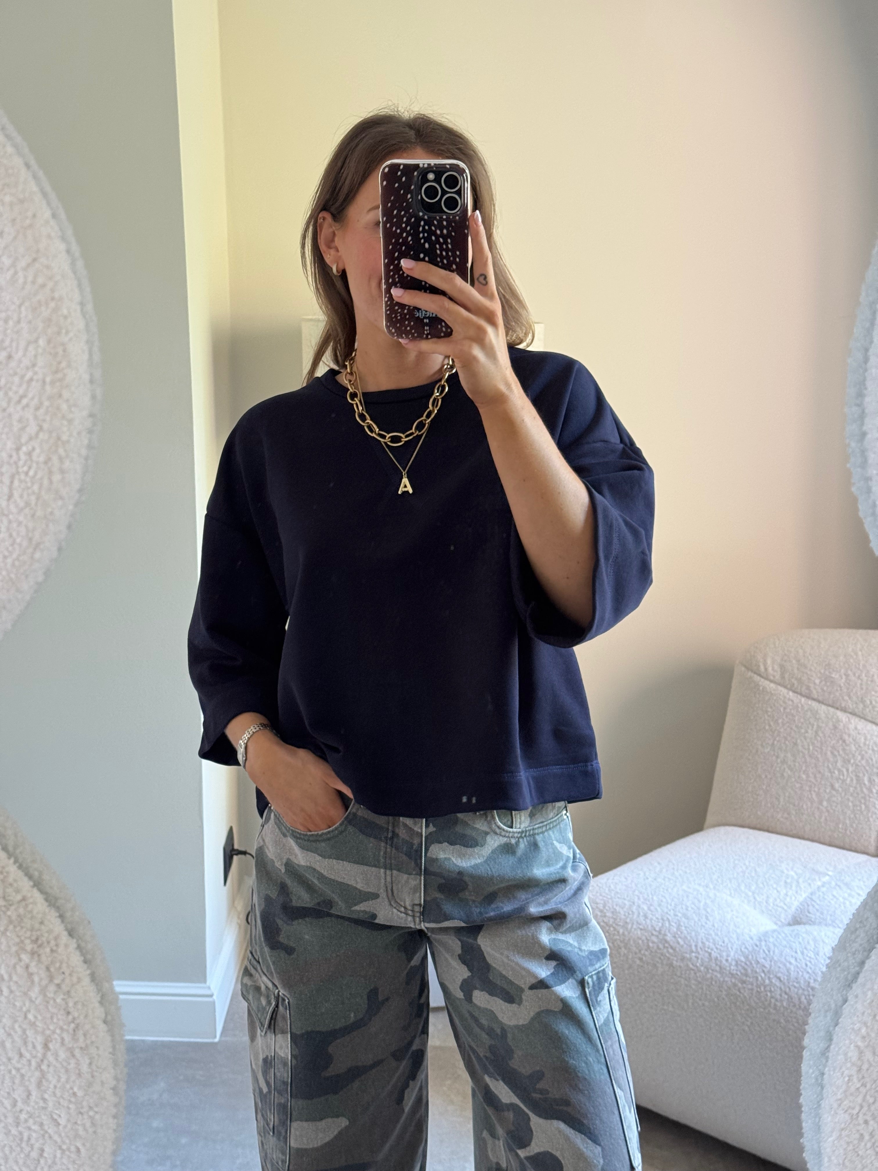 Indy sweater met korte mouw marine