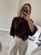 Luka round neck pull donkerbruin