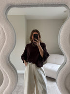 Luka round neck pull donkerbruin